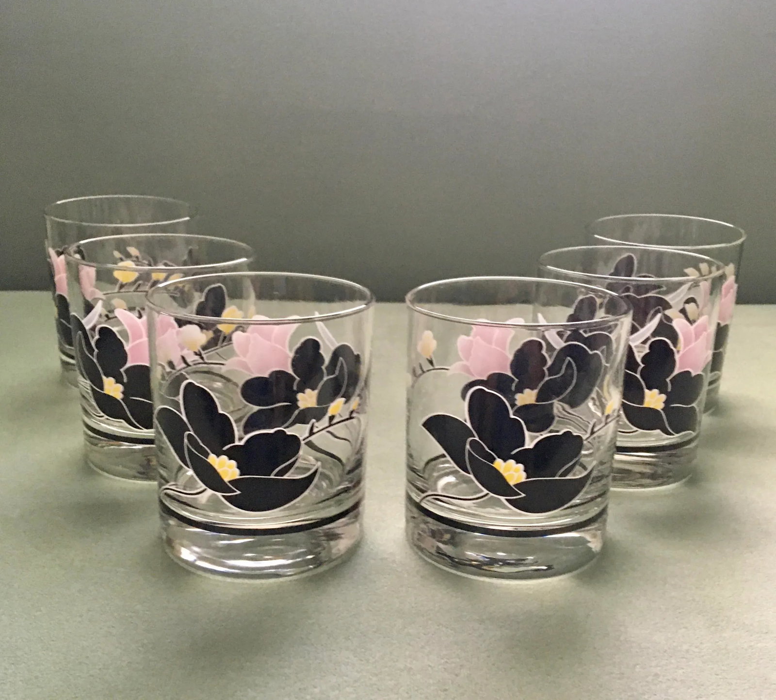 Vintage French Black & Pink Floral Cocktail Set - 7 Pieces - 5