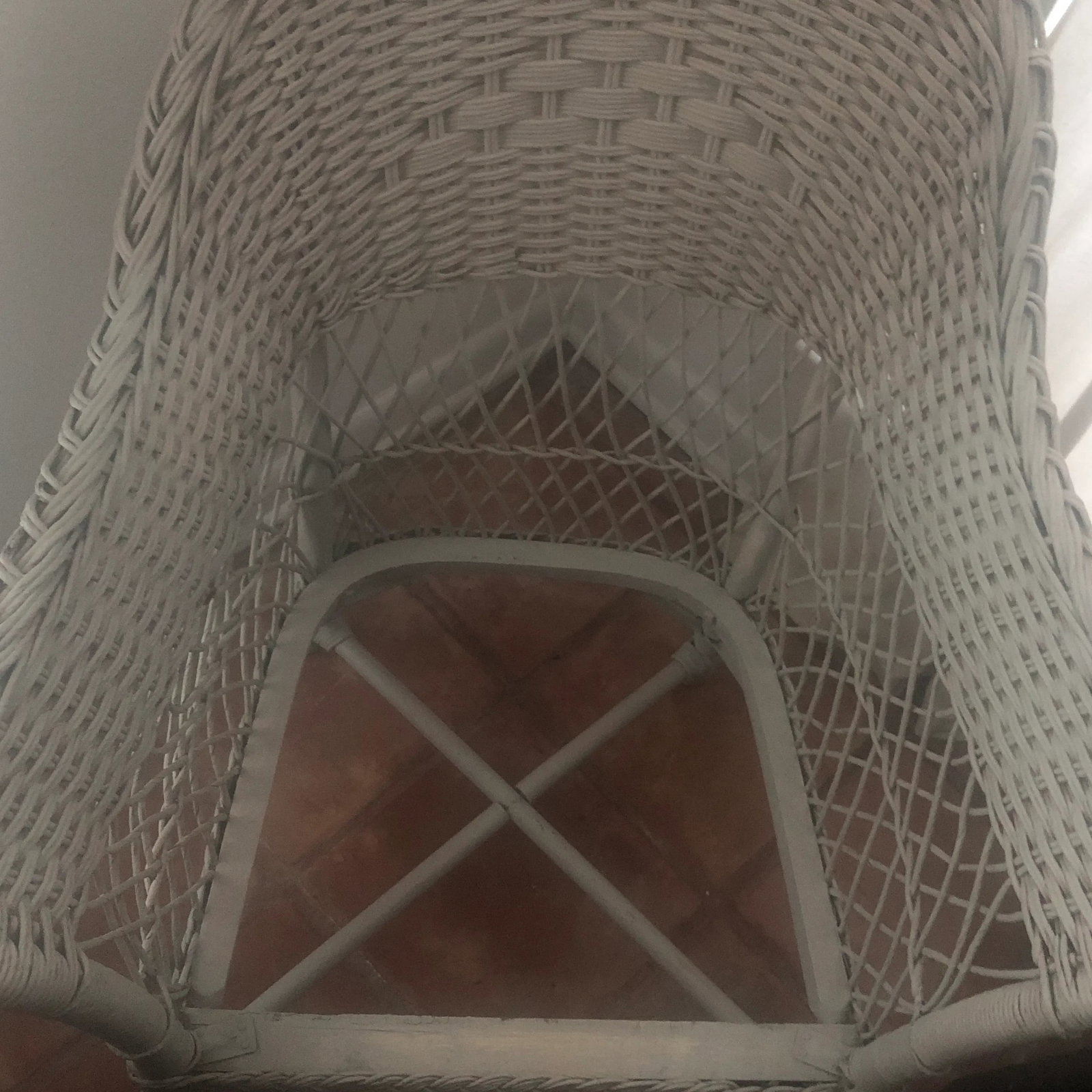 Vintage White Wicker Chair With Vintage Coverlet Cushion - 10