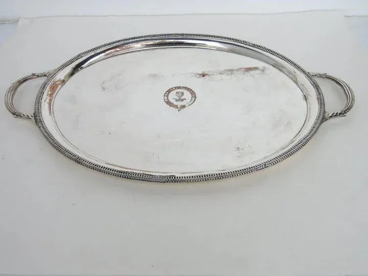 Early 19th Century Oval Serving Tray Lion Armorial Family Crest - 4