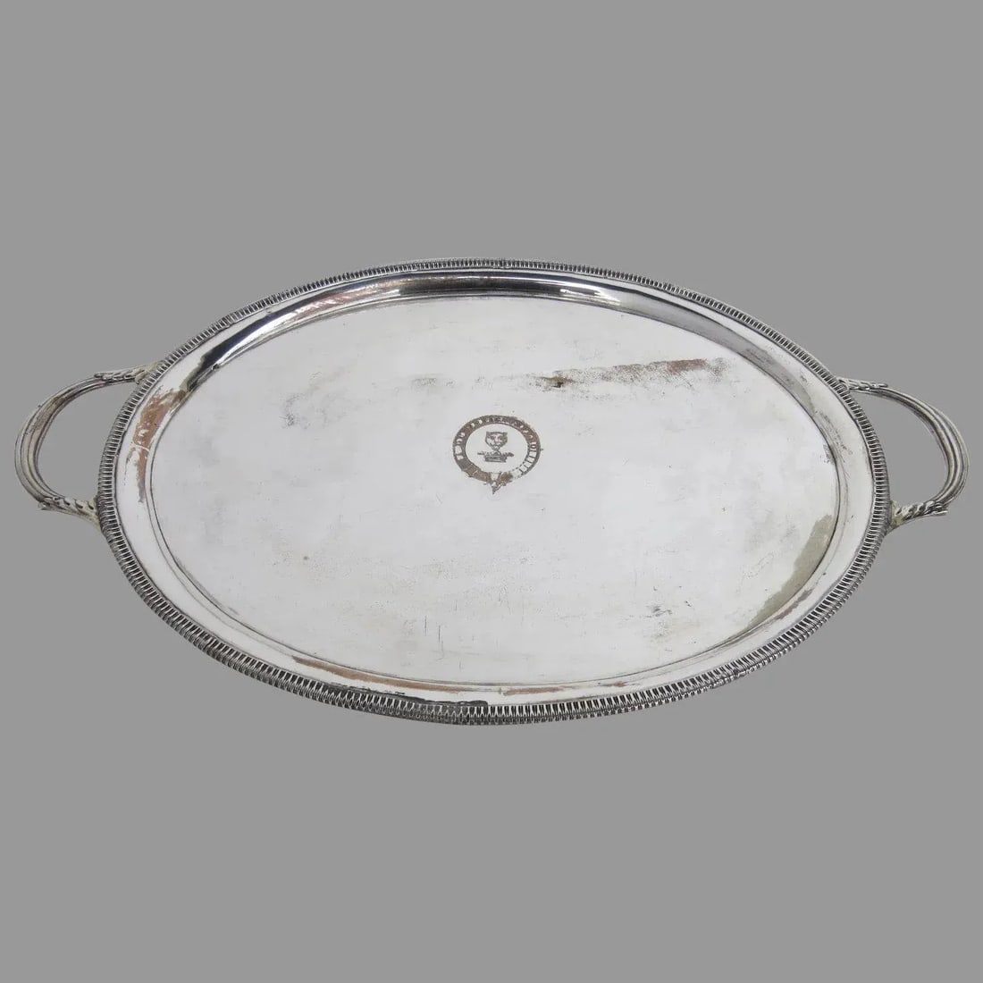 Early 19th Century Oval Serving Tray Lion Armorial Family Crest - 9