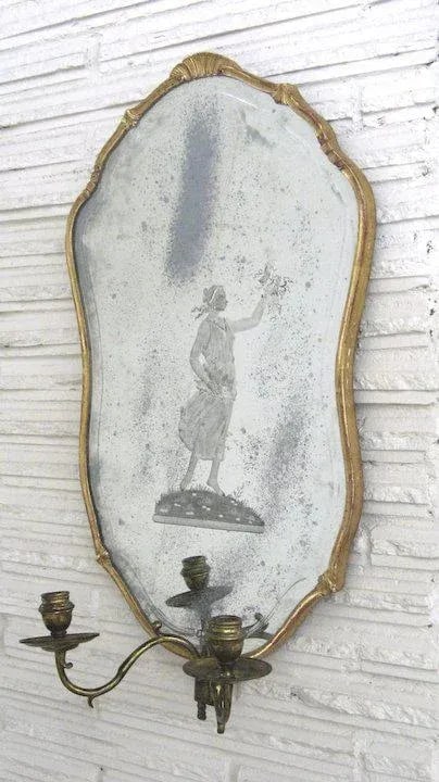 Early 20th Century Venetian Etched Glass One Arm Wall Sconce with Gilt Frame - 2