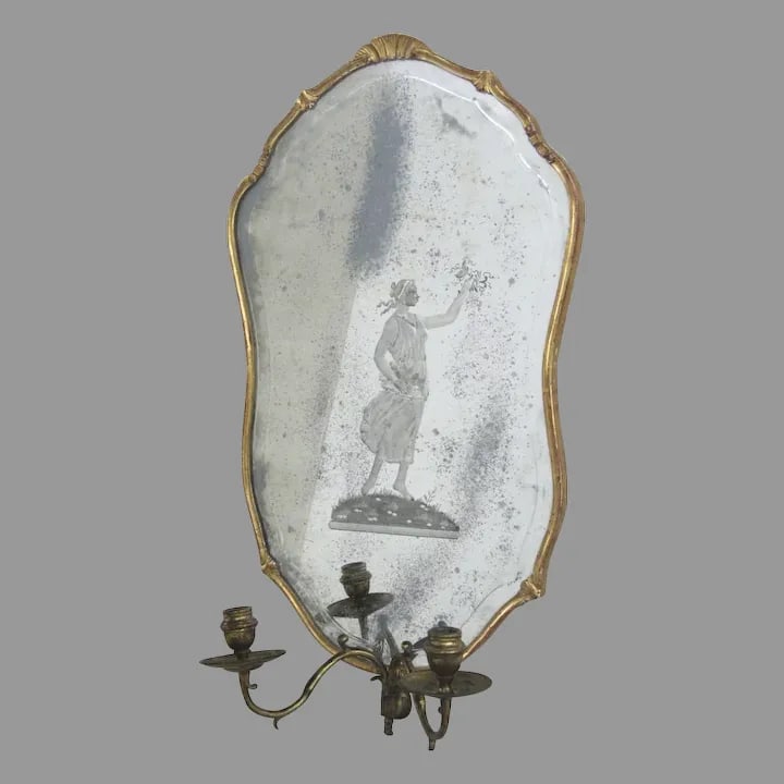 Early 20th Century Venetian Etched Glass One Arm Wall Sconce with Gilt Frame - 5