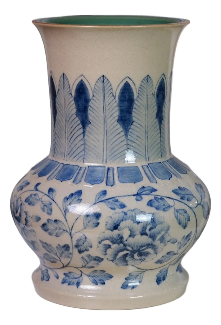 Hand-Painted Blue & Ivory Floral Baluster Vase by Pottery 12, Hanoi Studio Art Ceramic (1 of 5)