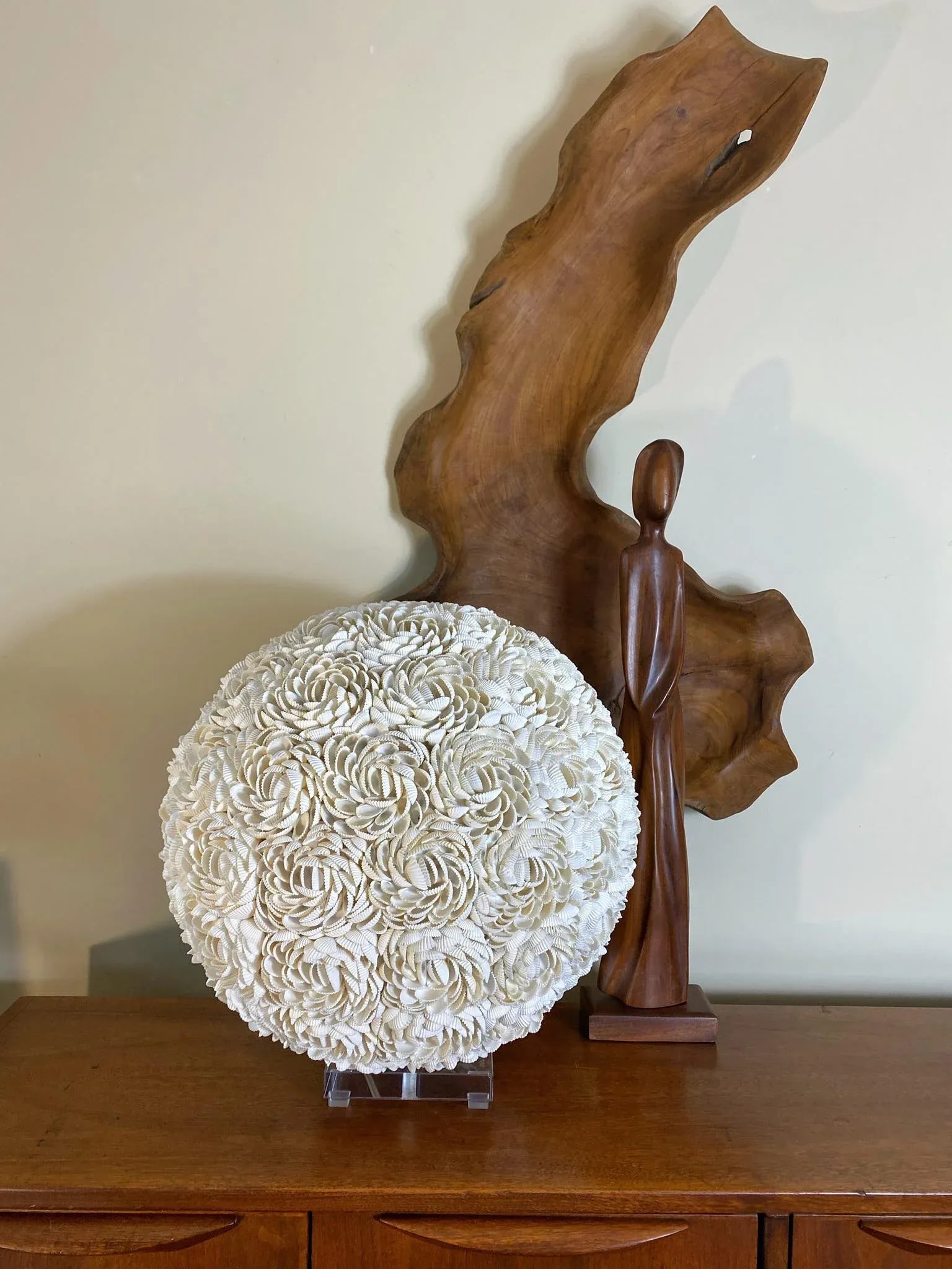 Shell Covered Orb Light Fixture on Lucite Base - 2