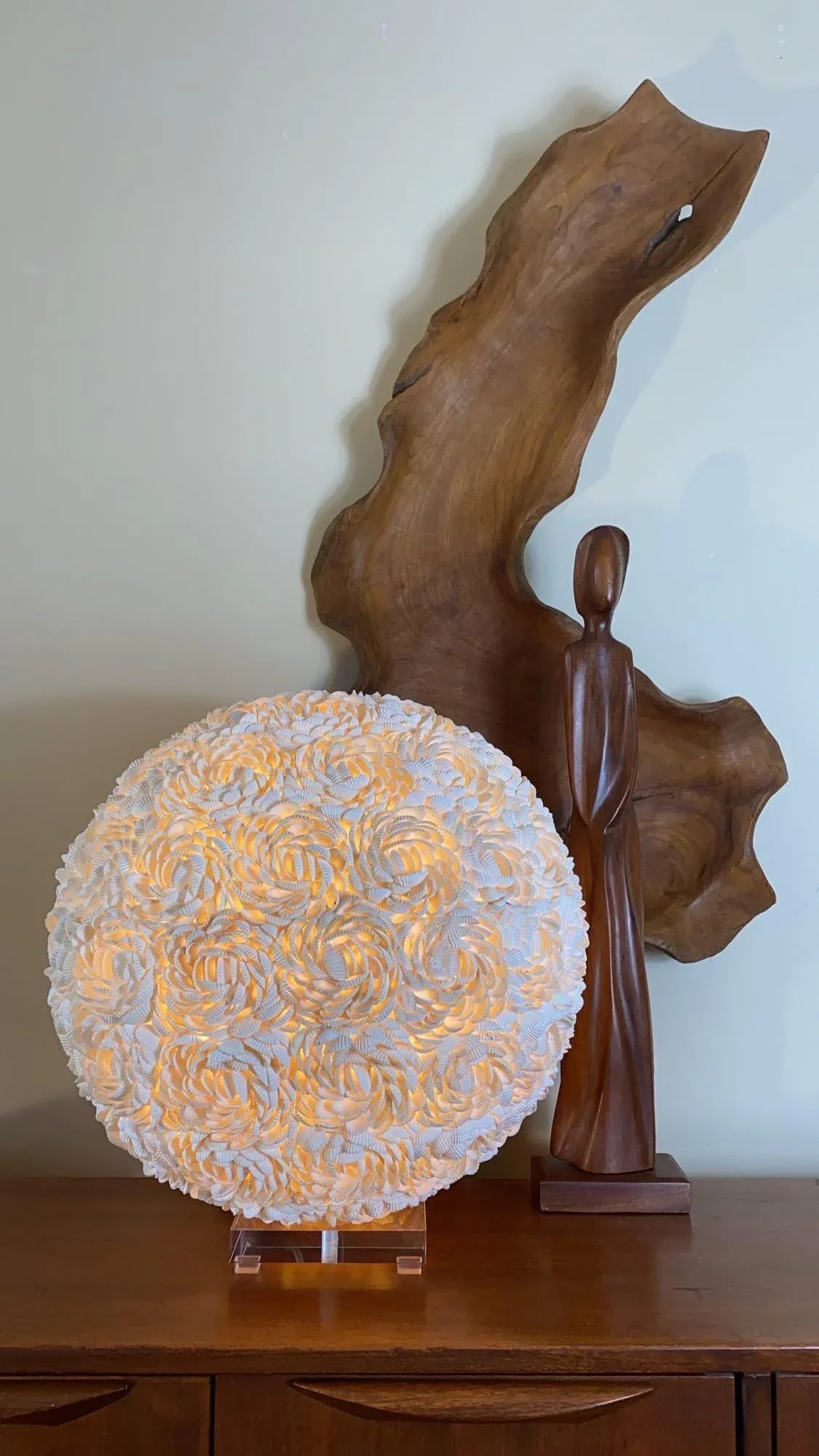 Shell Covered Orb Light Fixture on Lucite Base - 3