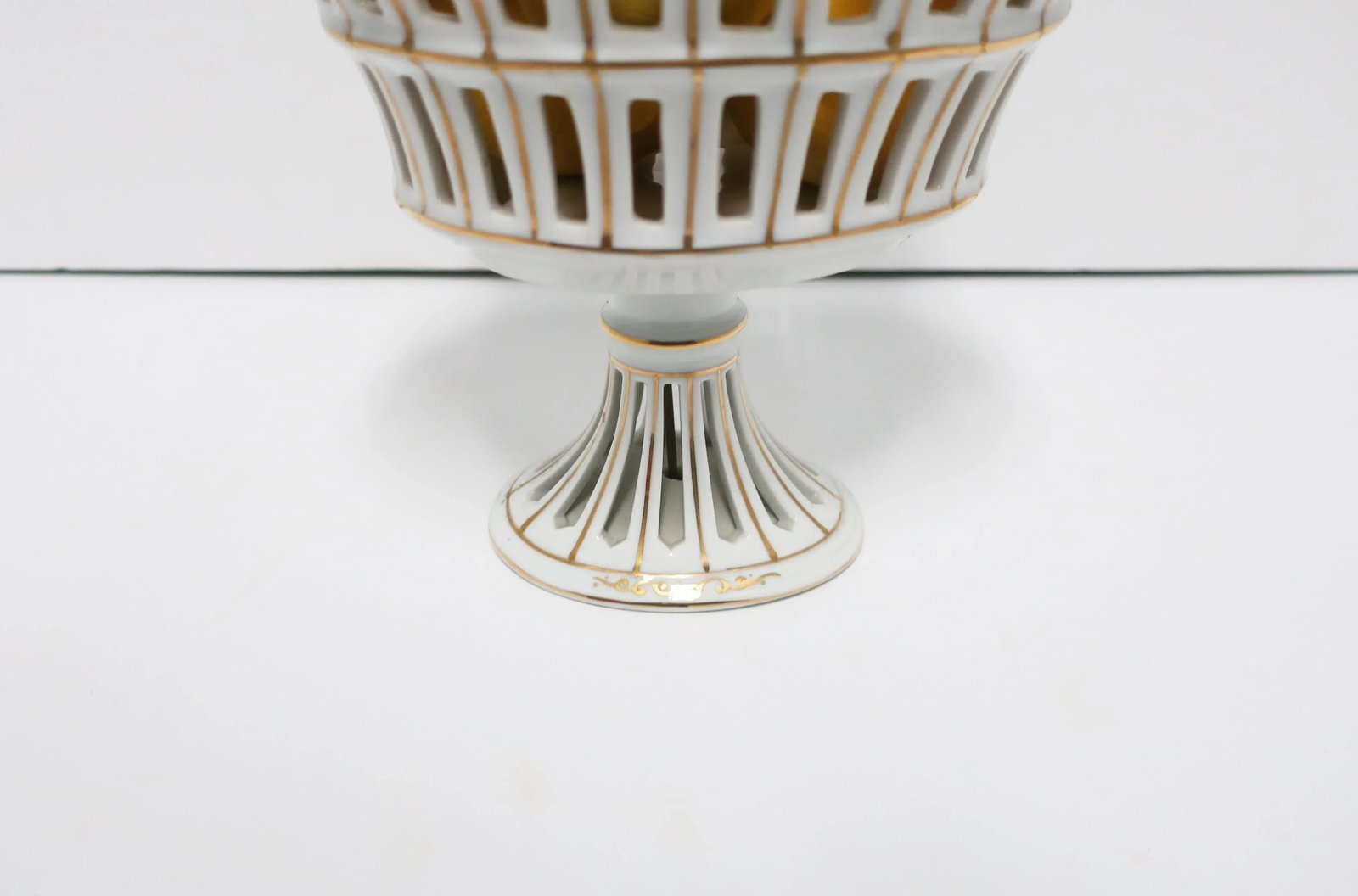 French White and Gold Pierced Porcelain Compote Basket - 10