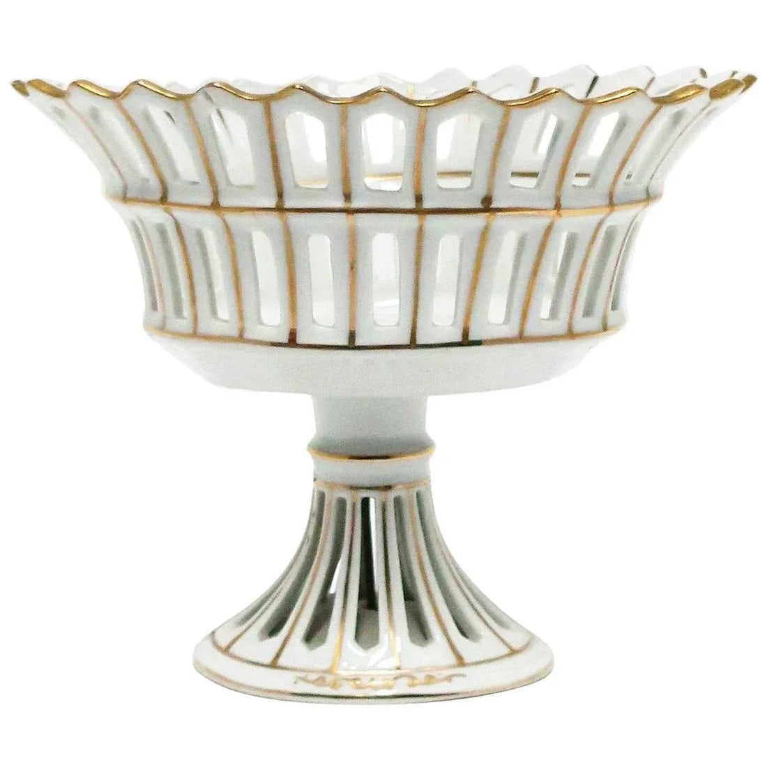 French White and Gold Pierced Porcelain Compote Basket - 13
