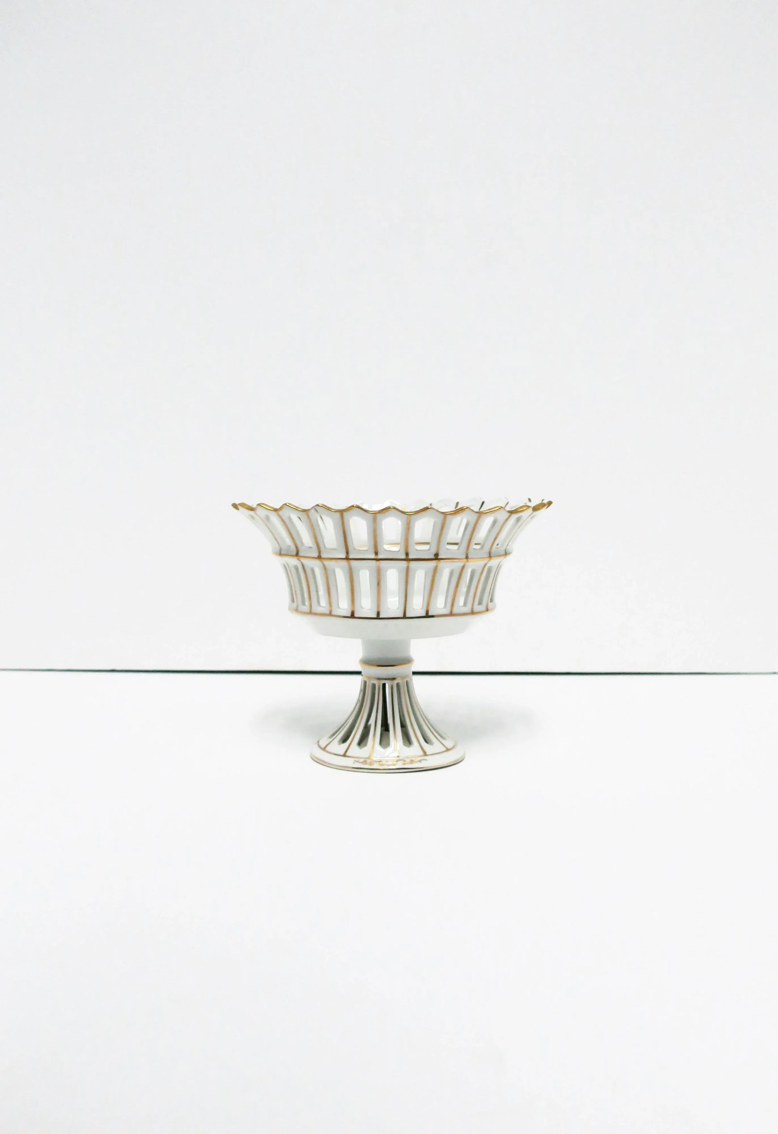 French White and Gold Pierced Porcelain Compote Basket - 2