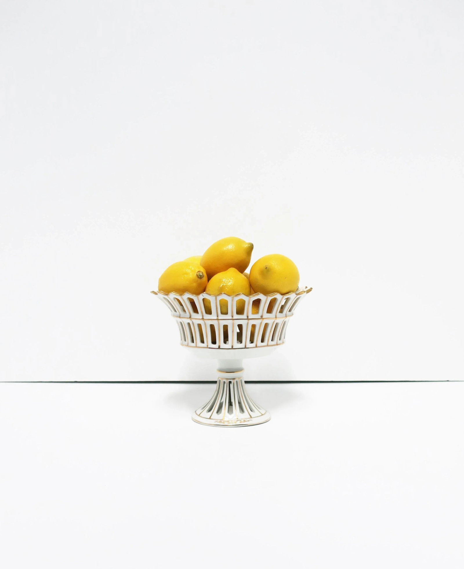 French White and Gold Pierced Porcelain Compote Basket - 5