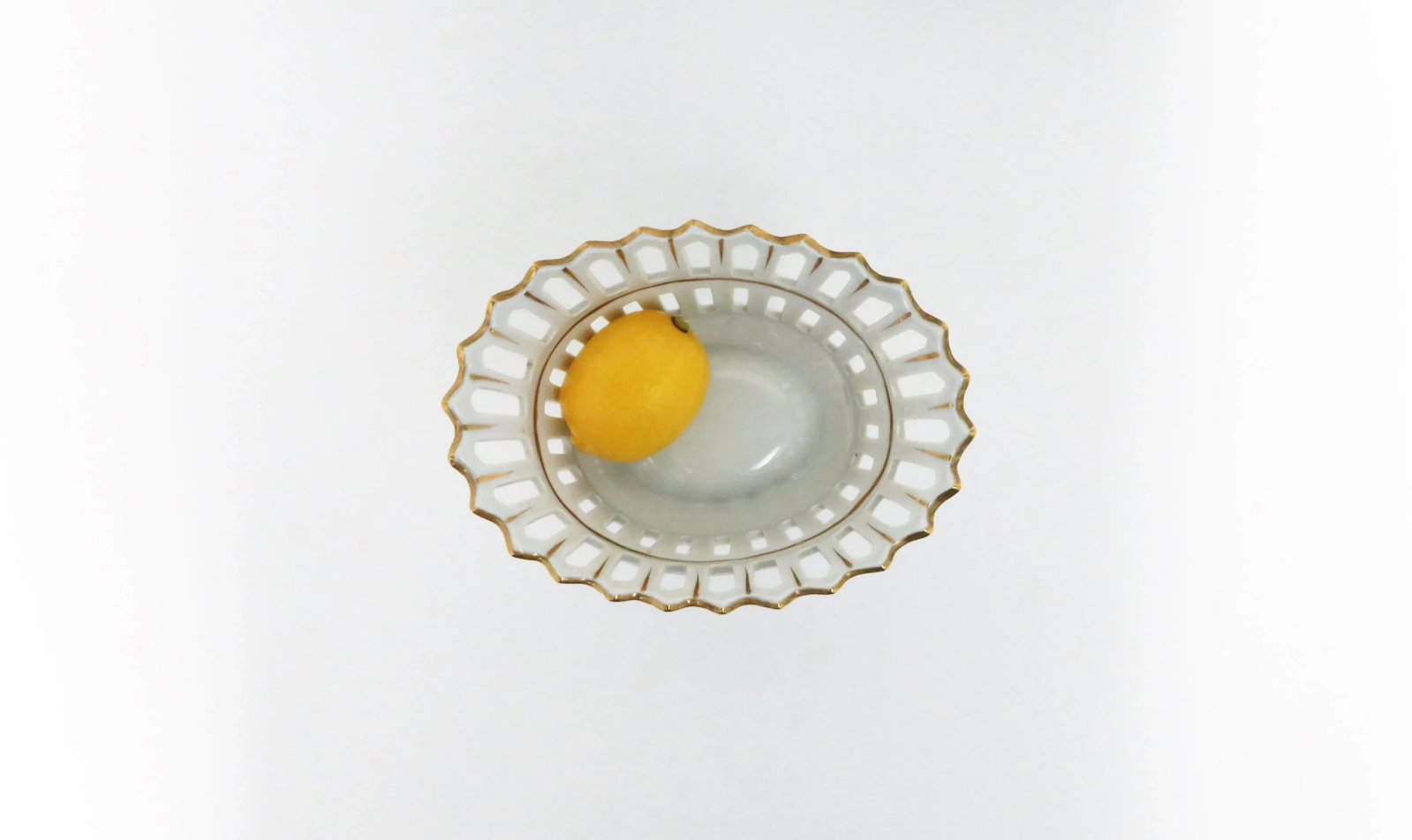 French White and Gold Pierced Porcelain Compote Basket - 8