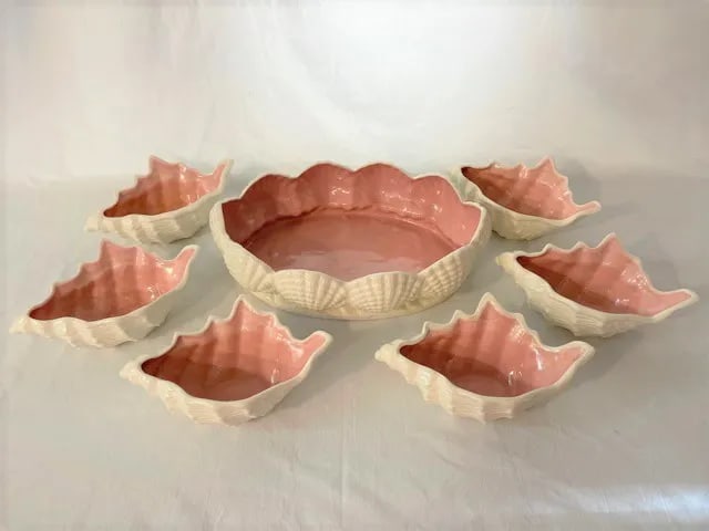 Darling Coastal Pink & White Ceramic Bowl Set- 7 Pieces - 2