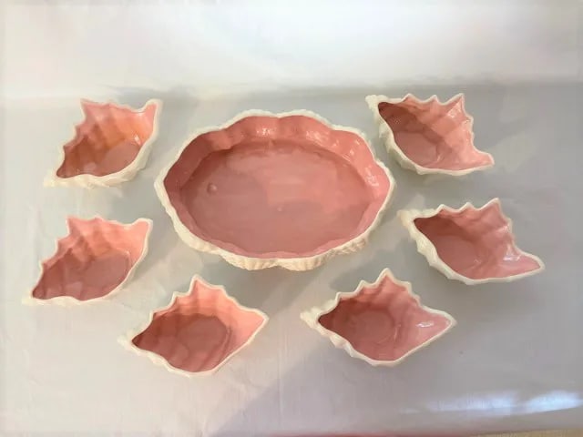 Darling Coastal Pink & White Ceramic Bowl Set- 7 Pieces - 9
