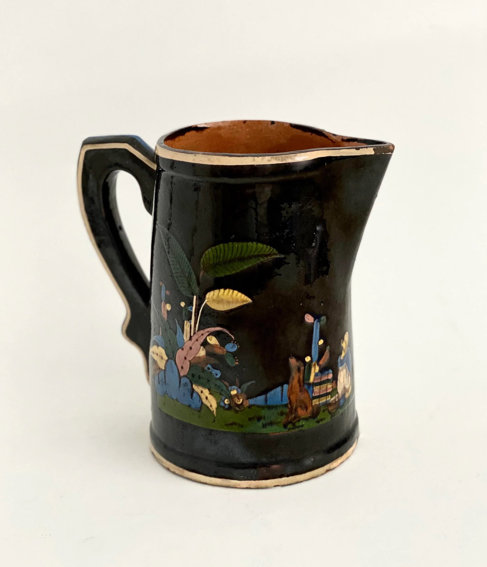 1940s Hand-Painted Tlaquepaque Black Pitcher - 3