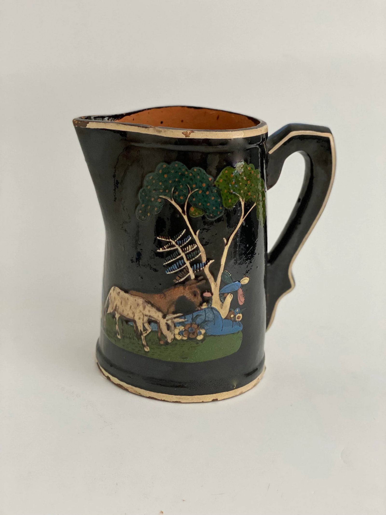 1940s Hand-Painted Tlaquepaque Black Pitcher - 5