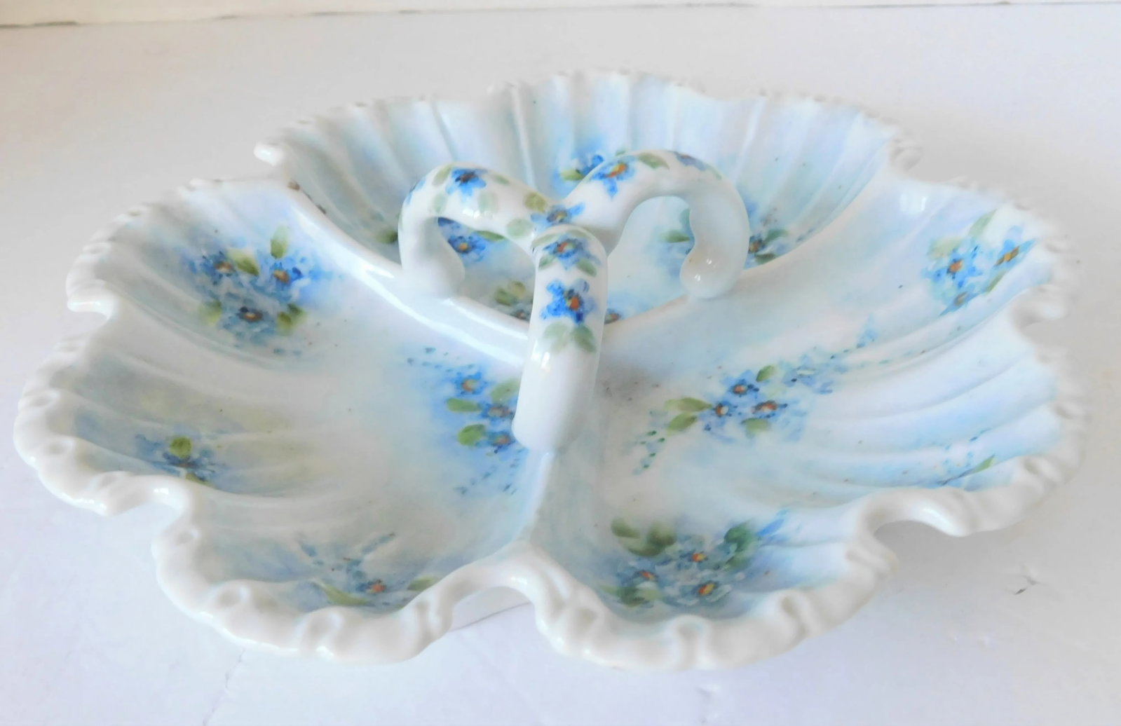 Vintage Forget-Me-Not Hand-Painted Porcelain Condiment Dish, Signed - 10