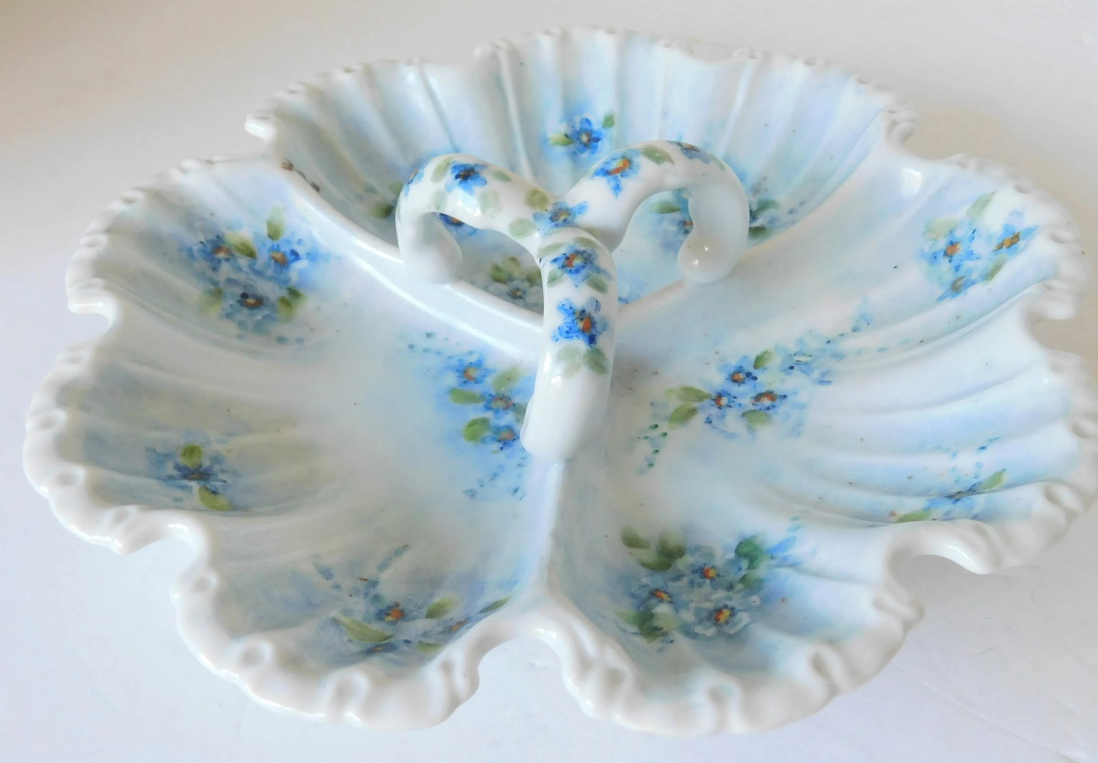 Vintage Forget-Me-Not Hand-Painted Porcelain Condiment Dish, Signed - 12