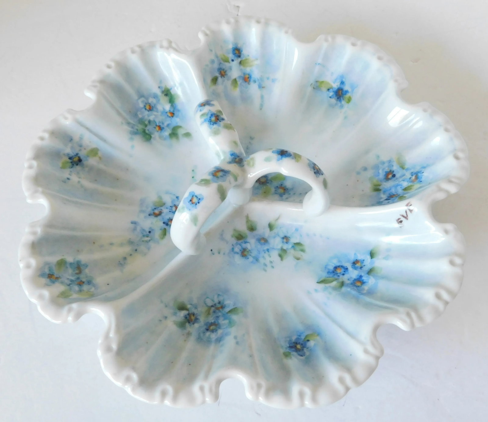 Vintage Forget-Me-Not Hand-Painted Porcelain Condiment Dish, Signed - 13
