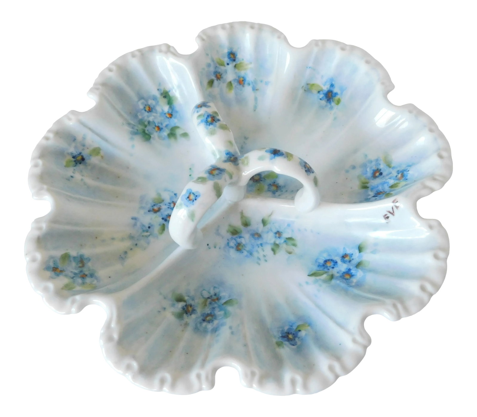 Vintage Forget-Me-Not Hand-Painted Porcelain Condiment Dish, Signed (1 of 13)