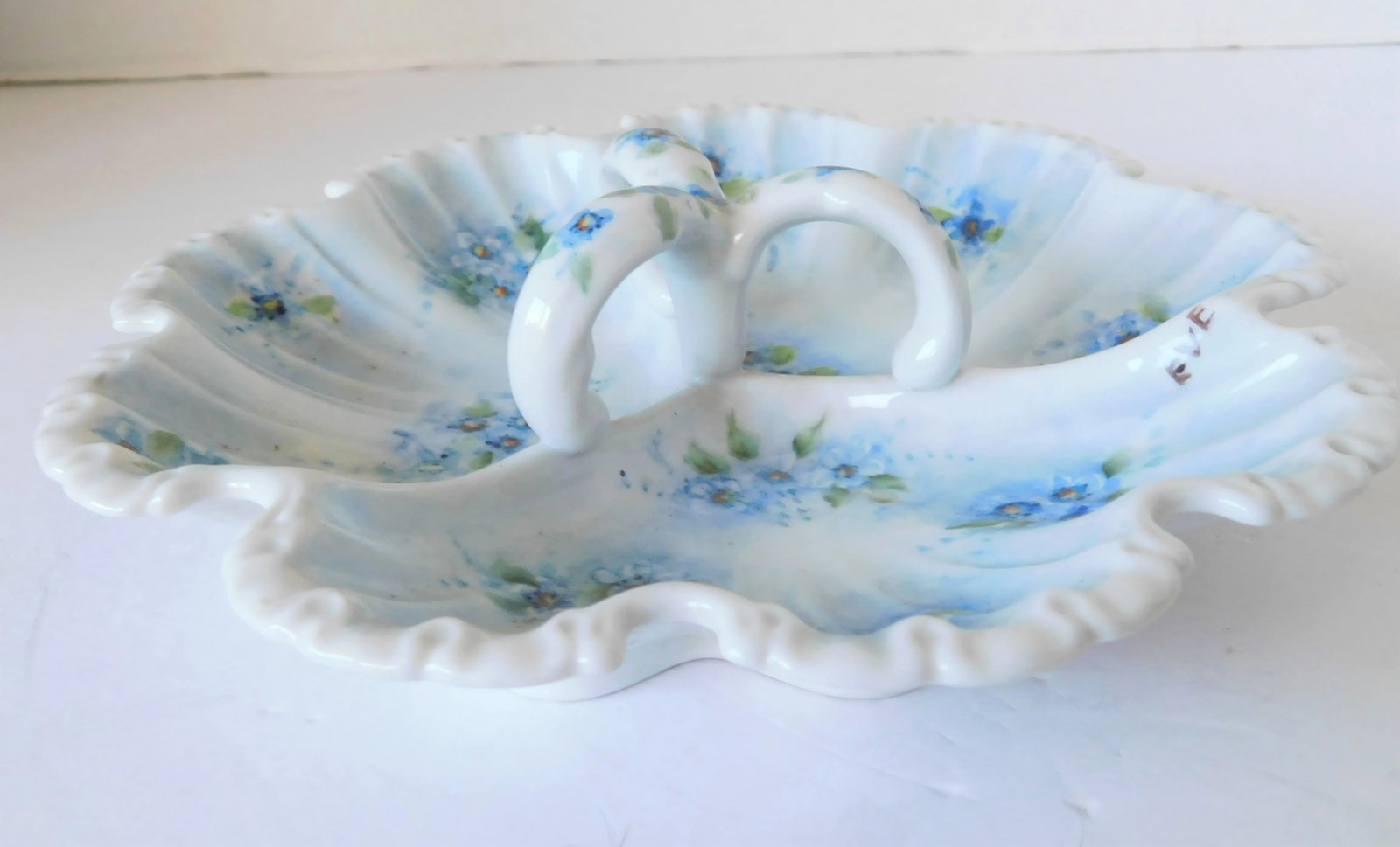 Vintage Forget-Me-Not Hand-Painted Porcelain Condiment Dish, Signed - 2