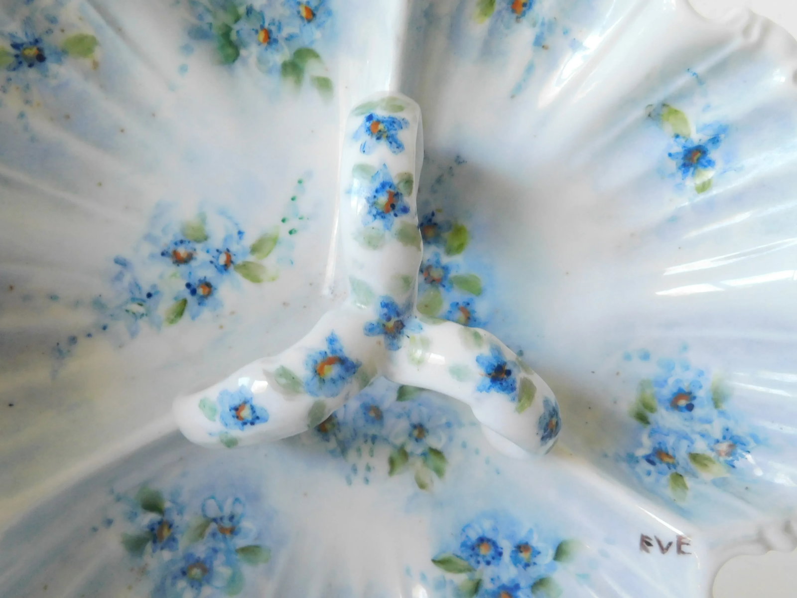 Vintage Forget-Me-Not Hand-Painted Porcelain Condiment Dish, Signed - 4