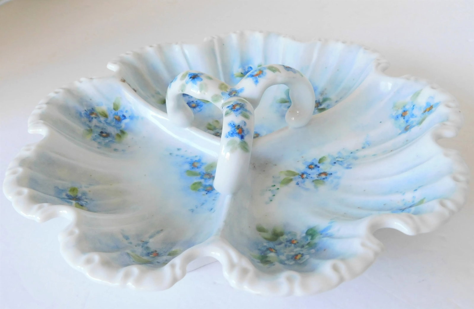 Vintage Forget-Me-Not Hand-Painted Porcelain Condiment Dish, Signed - 5