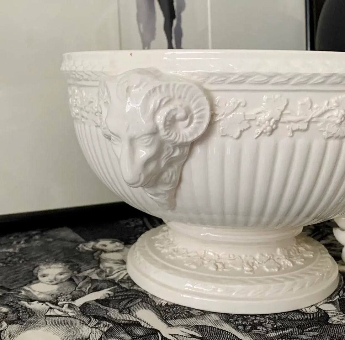 Wedgwood Queen's Ware Pedestal Bowl With Ram's Head Handles - 3