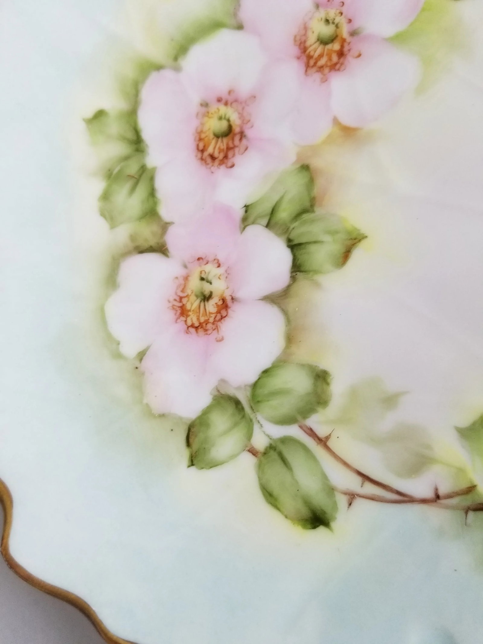 Vintage 1960s Limoges Hand Painted With Pink Flowers Gold Plate Signed by Simms - 2