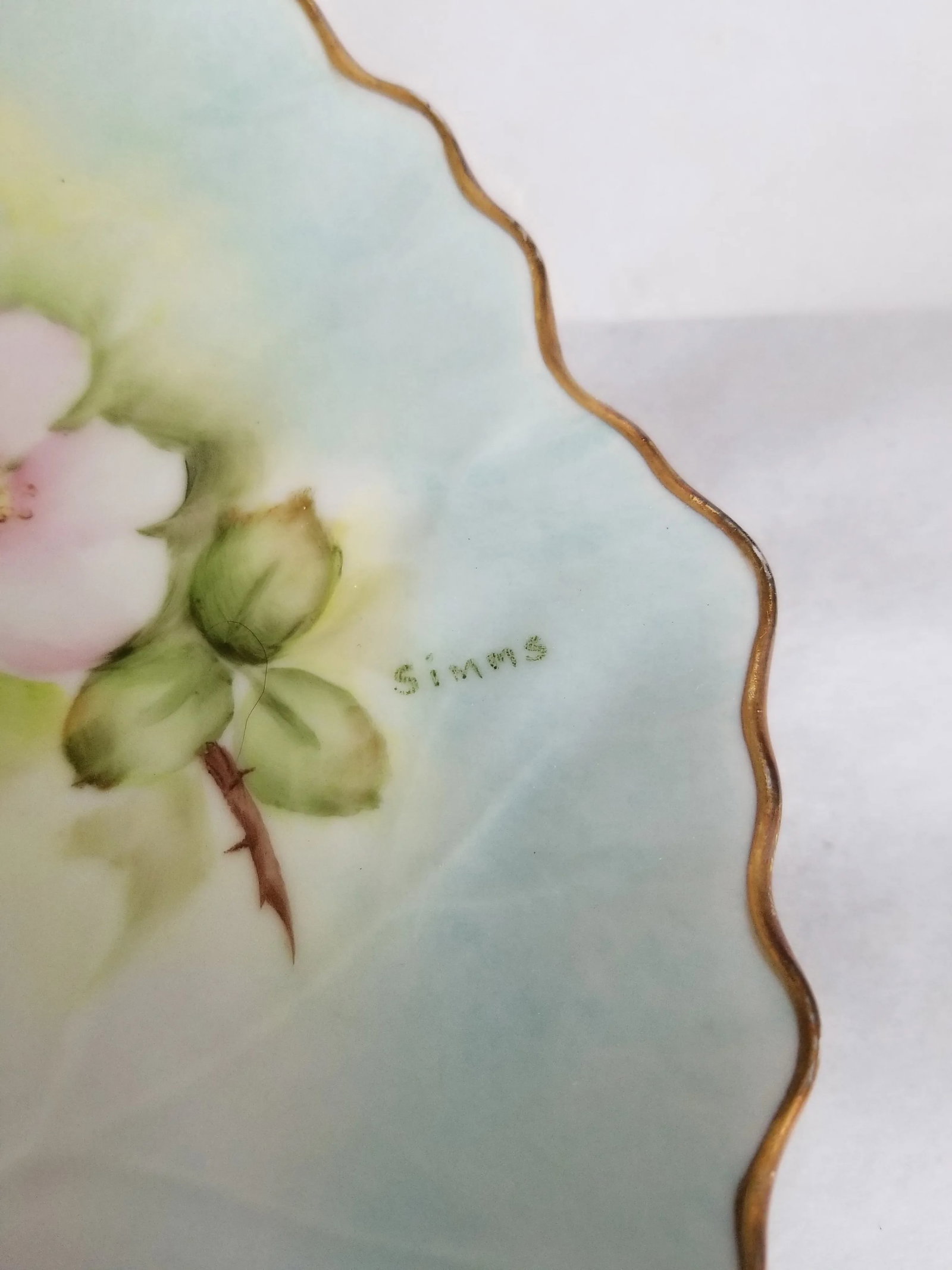 Vintage 1960s Limoges Hand Painted With Pink Flowers Gold Plate Signed by Simms - 3