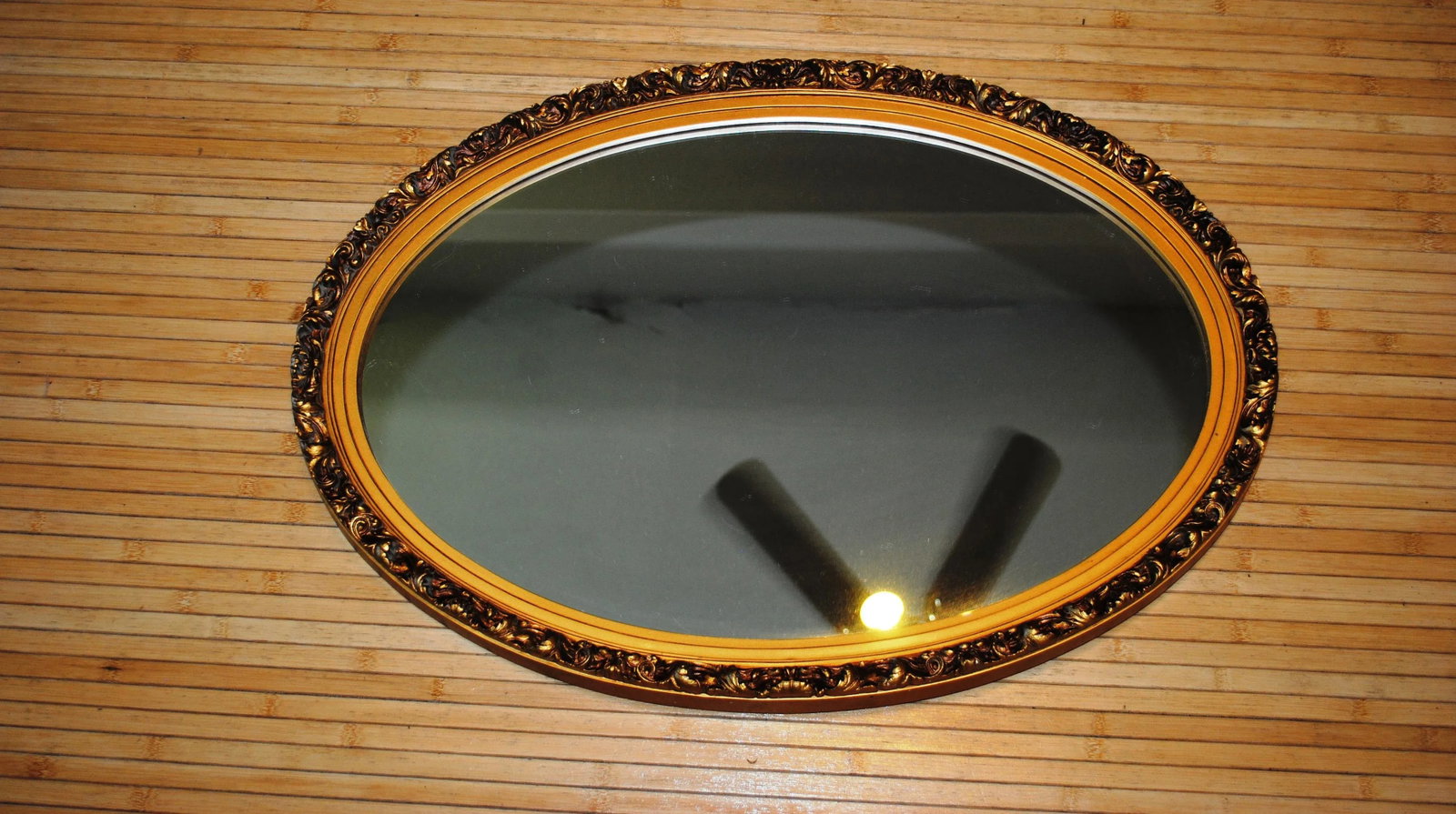 Vintage Hollywood Regency Style Gold Oval Mirror - 2