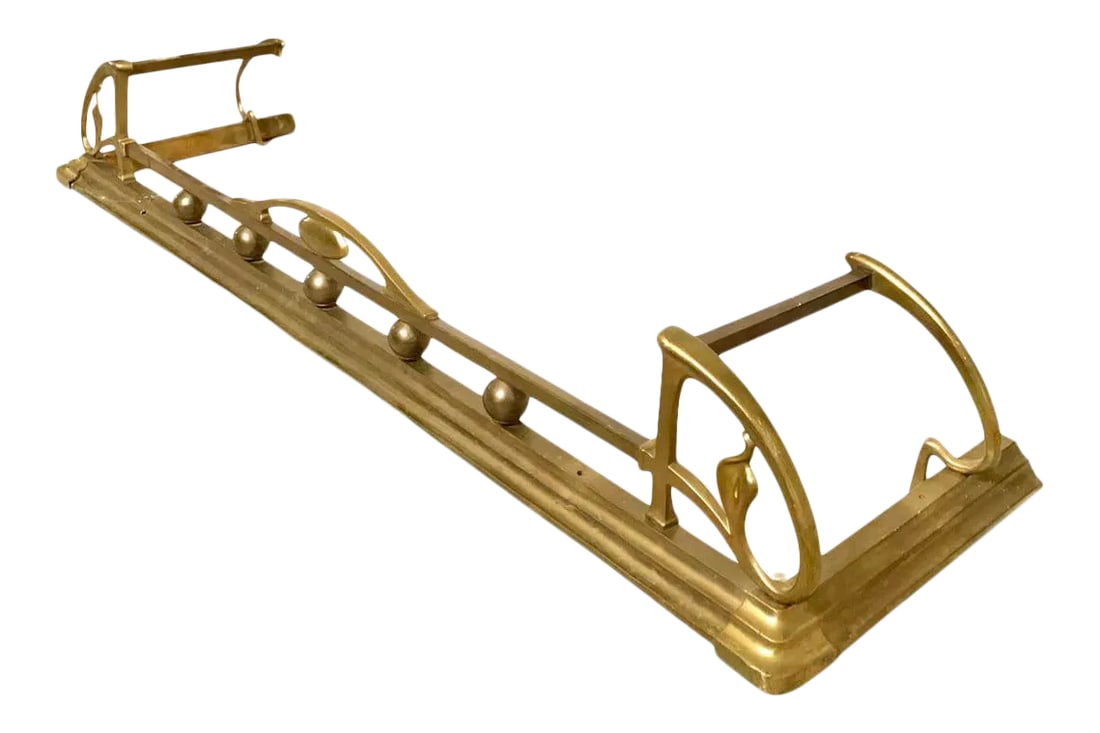 Antique English Art Nouveau Victorian Brass Fireplace Fender (1 of 10)