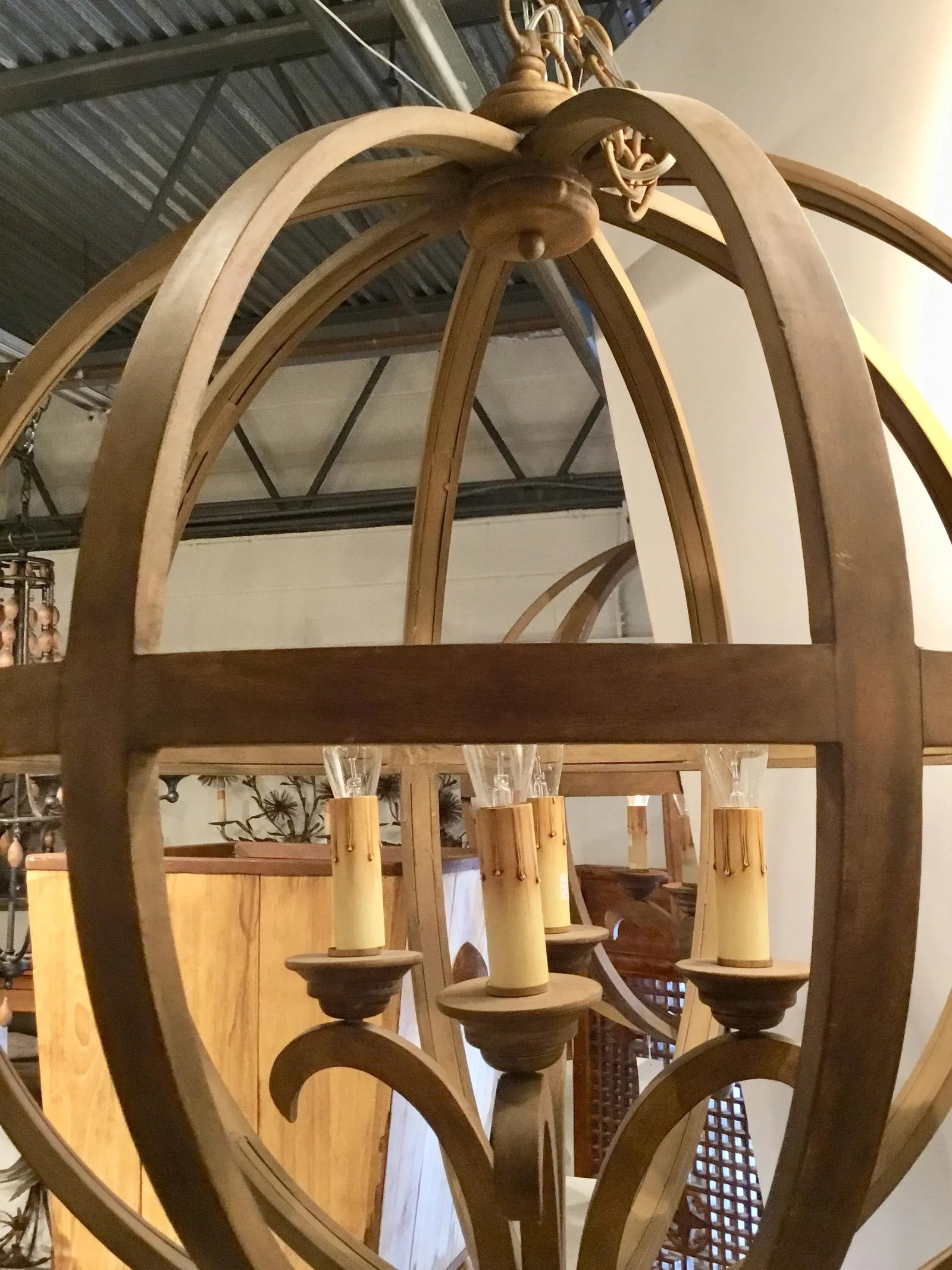 Currey & Co. Organic Modern Large Axel Orb Wood Chandelier - 2
