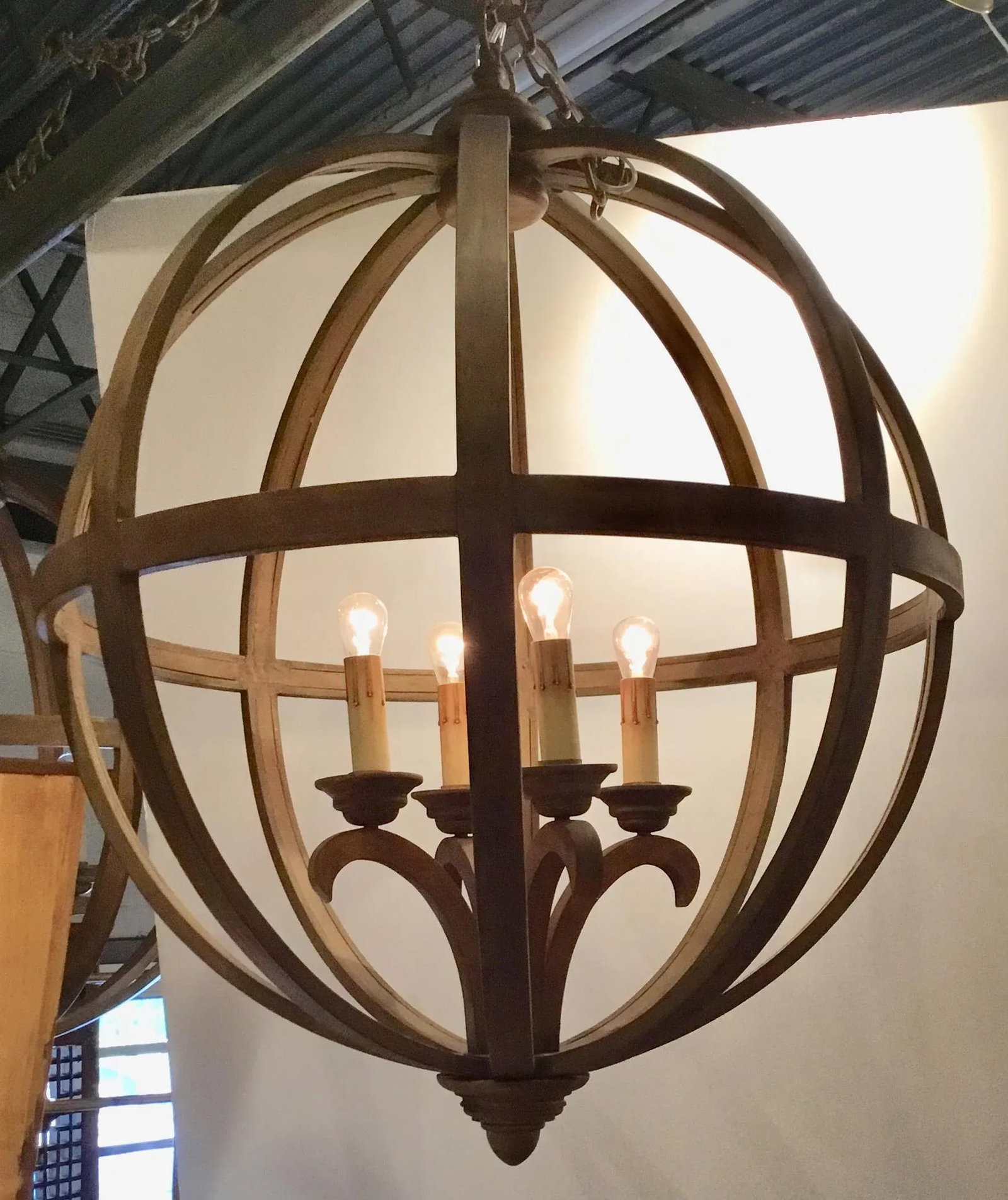 Currey & Co. Organic Modern Large Axel Orb Wood Chandelier - 3