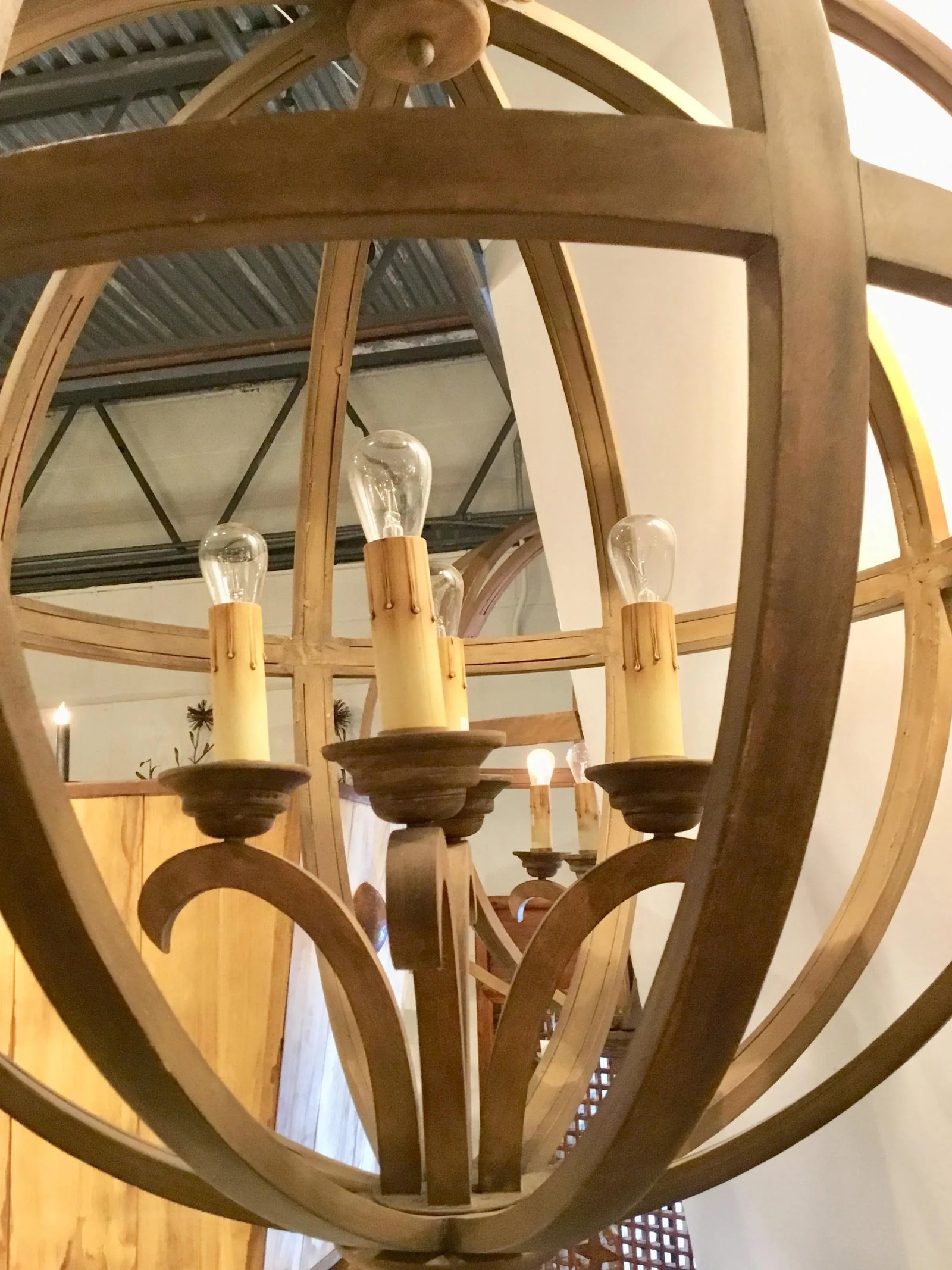 Currey & Co. Organic Modern Large Axel Orb Wood Chandelier - 4