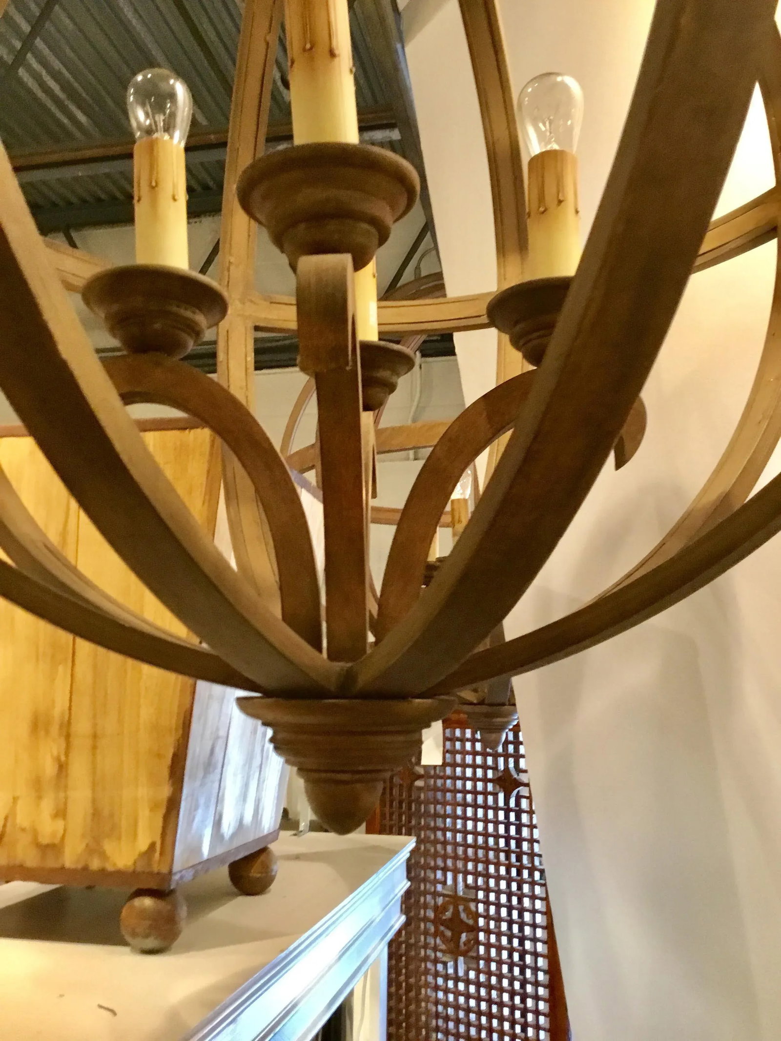 Currey & Co. Organic Modern Large Axel Orb Wood Chandelier - 5