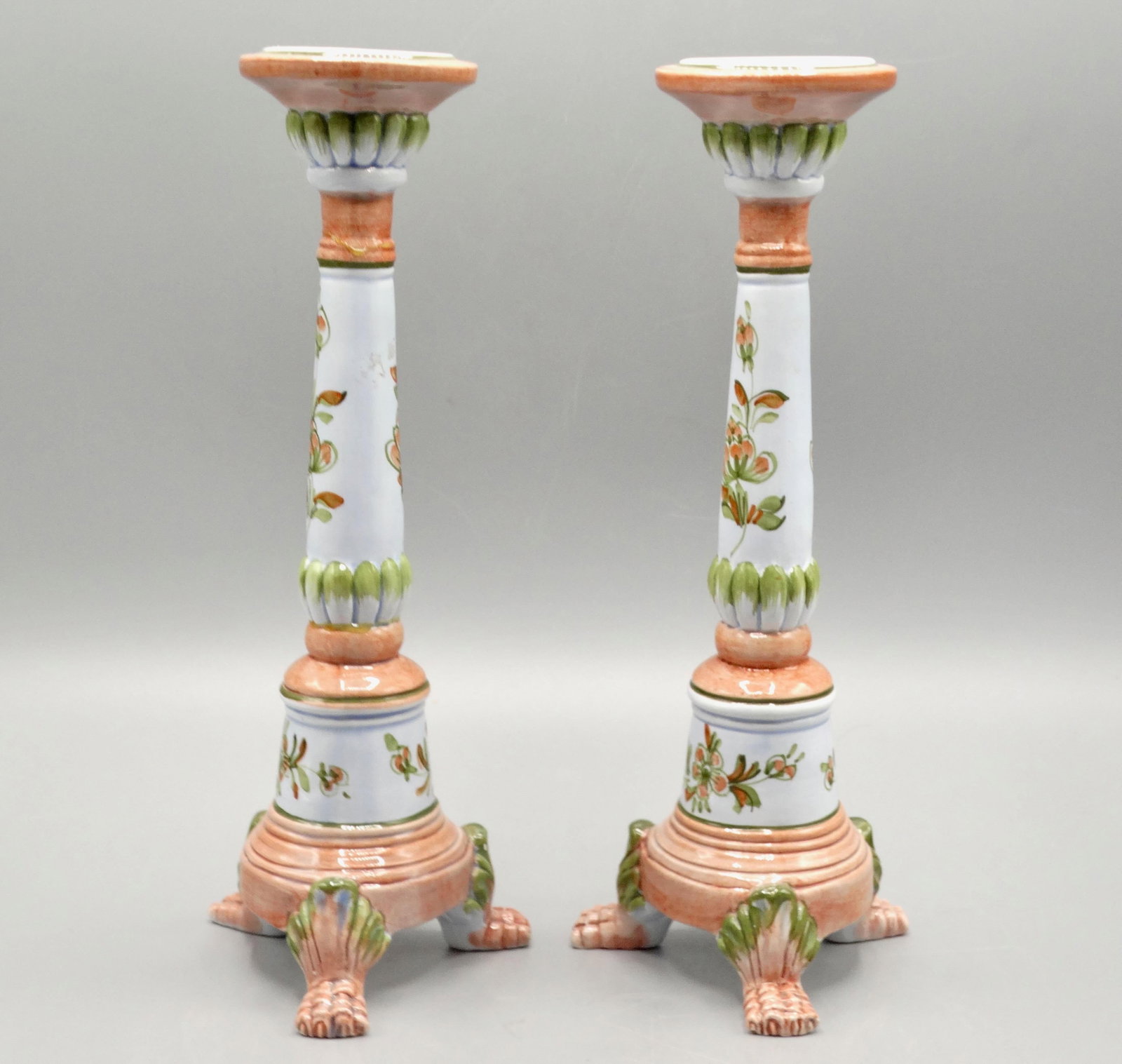 Glazed Italian Candlesticks With Paw Feet, a Pair - 2