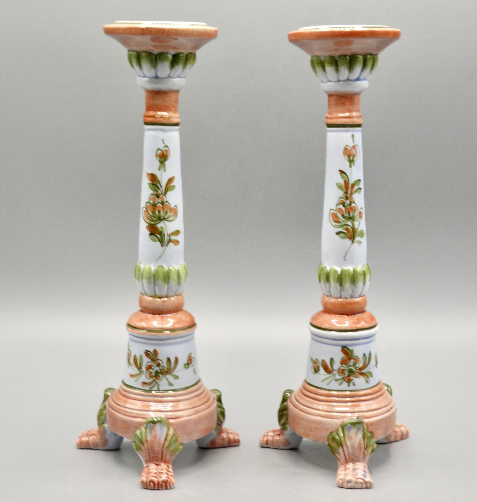 Glazed Italian Candlesticks With Paw Feet, a Pair - 4