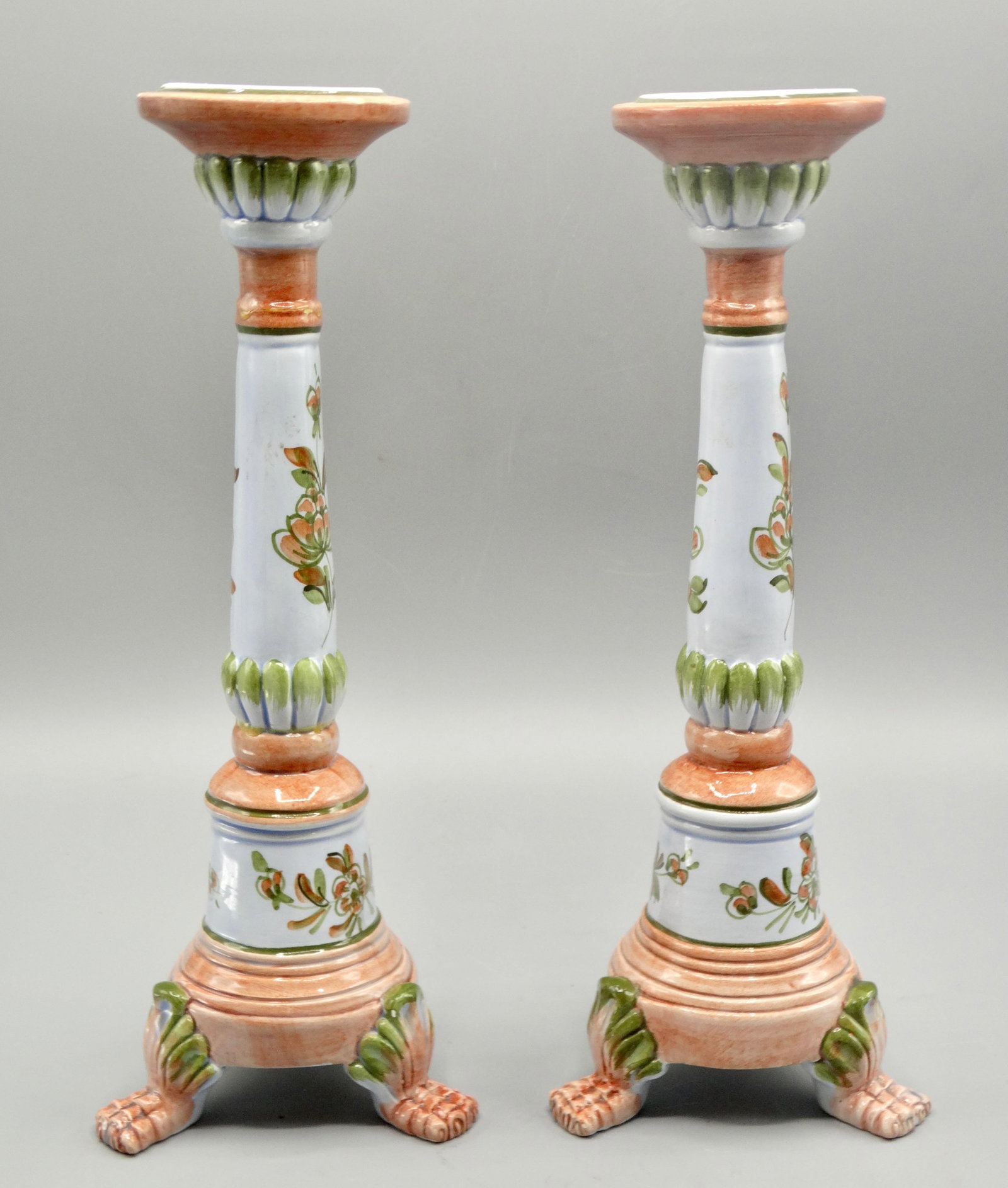 Glazed Italian Candlesticks With Paw Feet, a Pair - 6