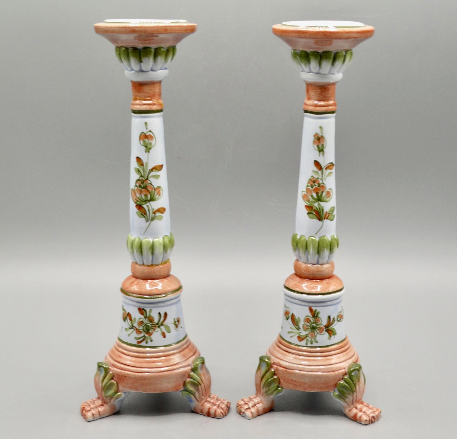 Glazed Italian Candlesticks With Paw Feet, a Pair - 7