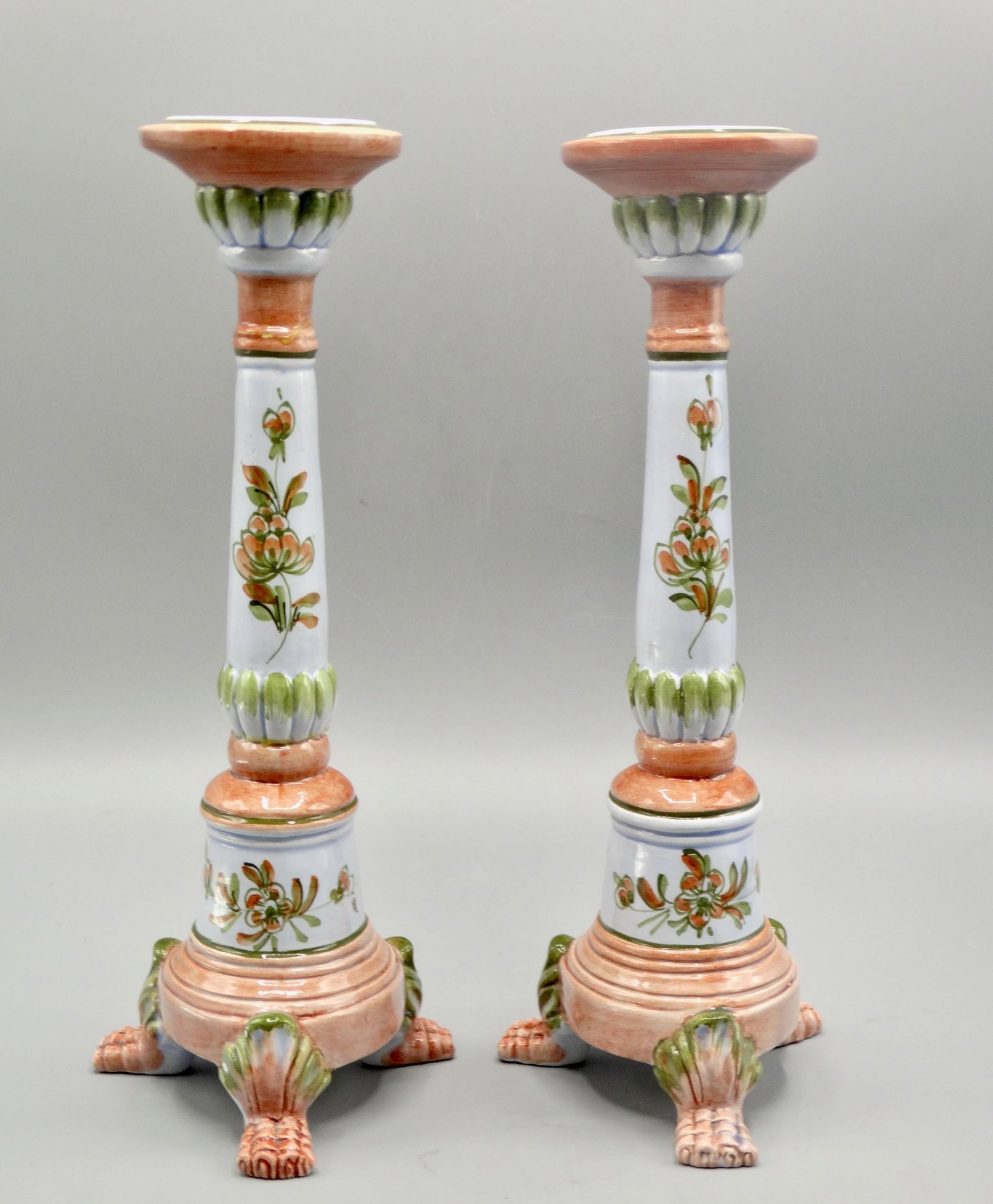 Glazed Italian Candlesticks With Paw Feet, a Pair - 9