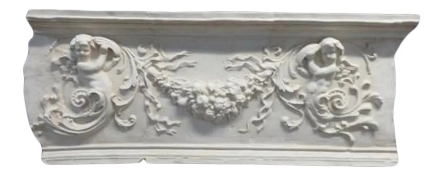 19th Century Style Cherub Mythological French Italian Relief Wall Pediment Plaster Style: 19th Century Style Mythological Italian Wall Plaque Done in French cherub puttis And Beautiful scroll work Done in a Fiberglas style material to look like plaster And it really does Please enlarge pic