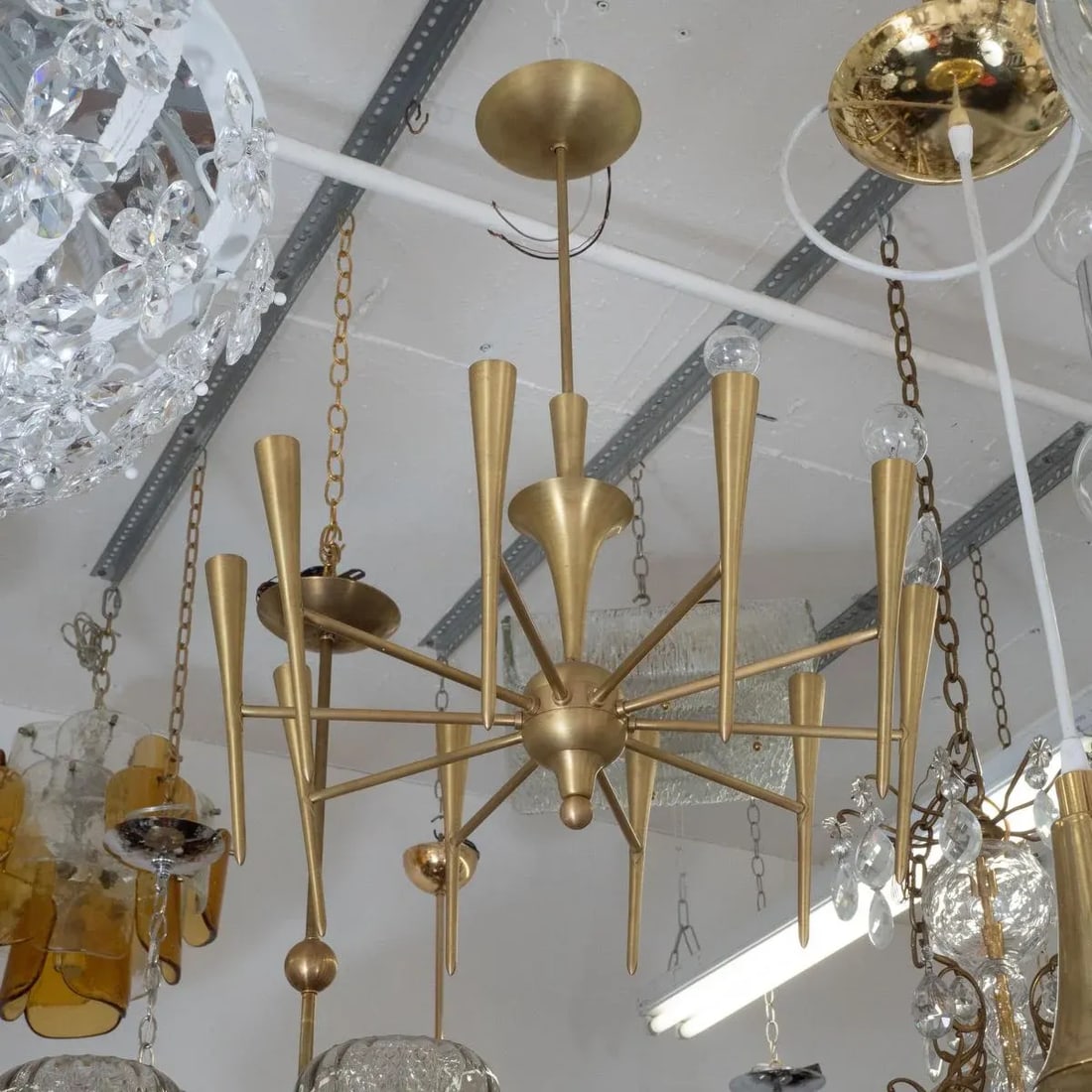Vintage 1960s Brass "Trumpet" Chandelier - 2