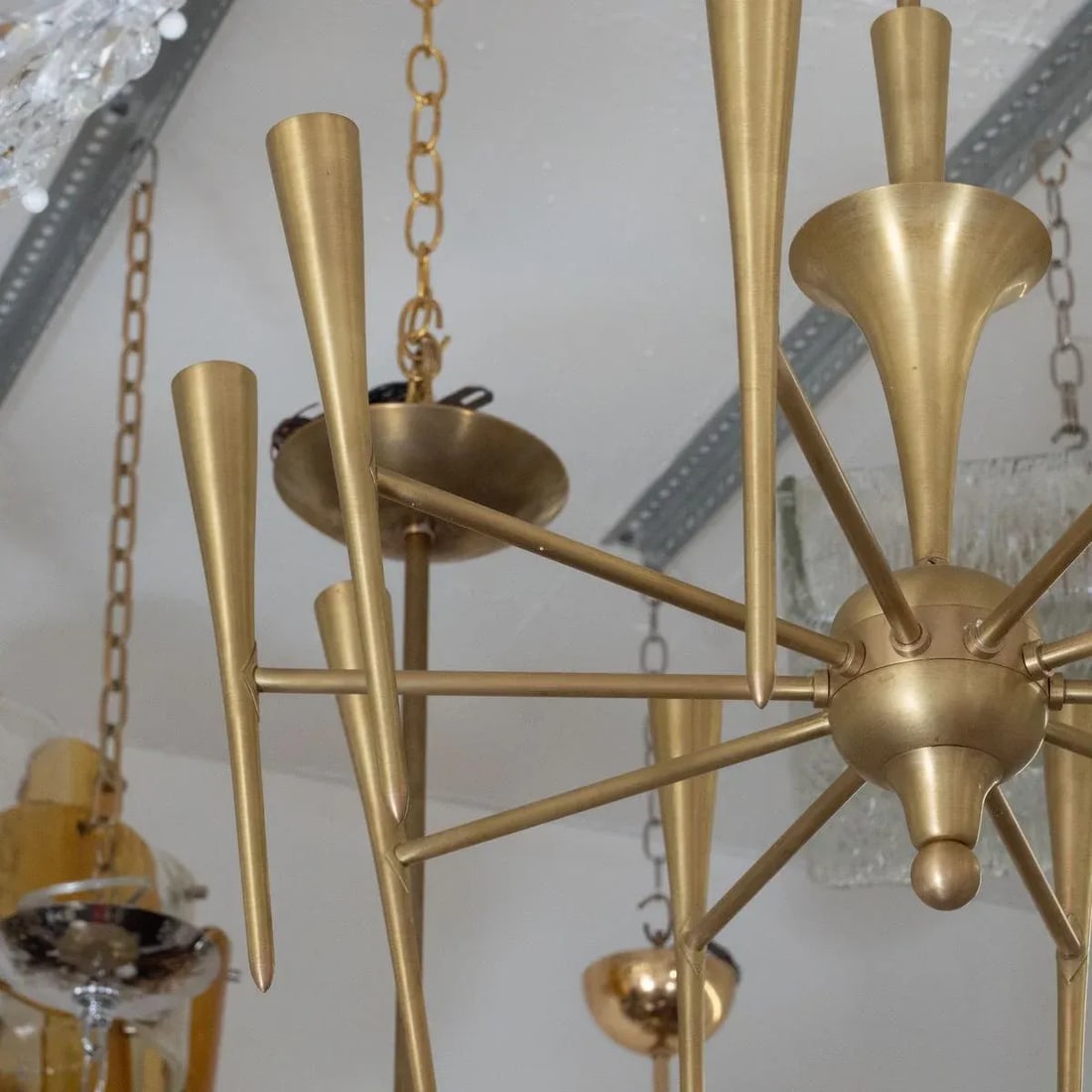 Vintage 1960s Brass "Trumpet" Chandelier - 3