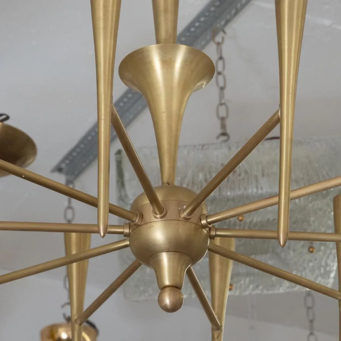 Vintage 1960s Brass "Trumpet" Chandelier - 4