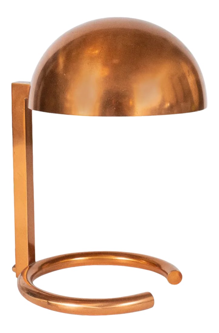 Vintage Modernist Copper Desk Lamp by Adnet: Rare Modernist style diminutive copper desk lamp with adjustable shade by Adnet. Condition: Alterations: Restored Imperfections: Some Imperfections Condition Notes: -This item is in good vintage