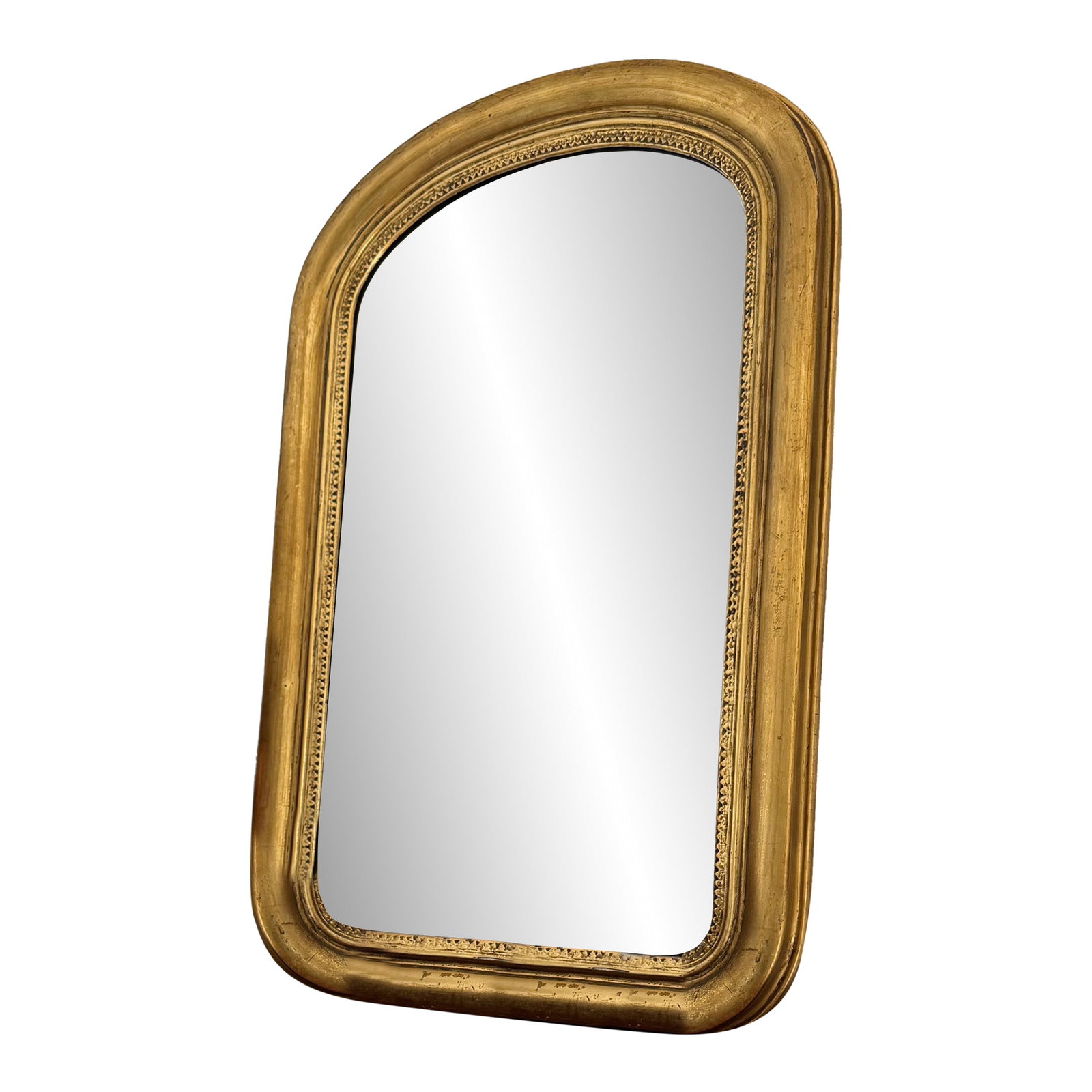 Antique Gilt Wood Arched Mirror: About Elevate your space with this stunning gilt wood arched mirror, similar to the timeless elegance of Louis Philippe design. The graceful arch and warm gold finish bring classic sophistication to