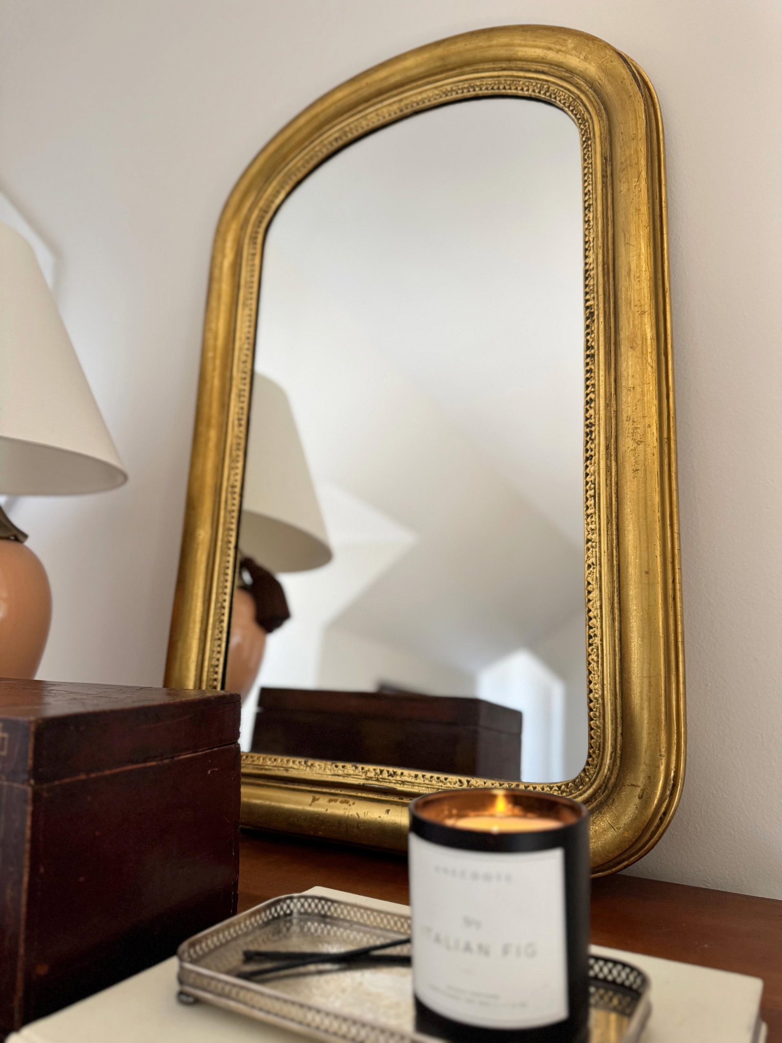 Antique Gilt Wood Arched Mirror - 2