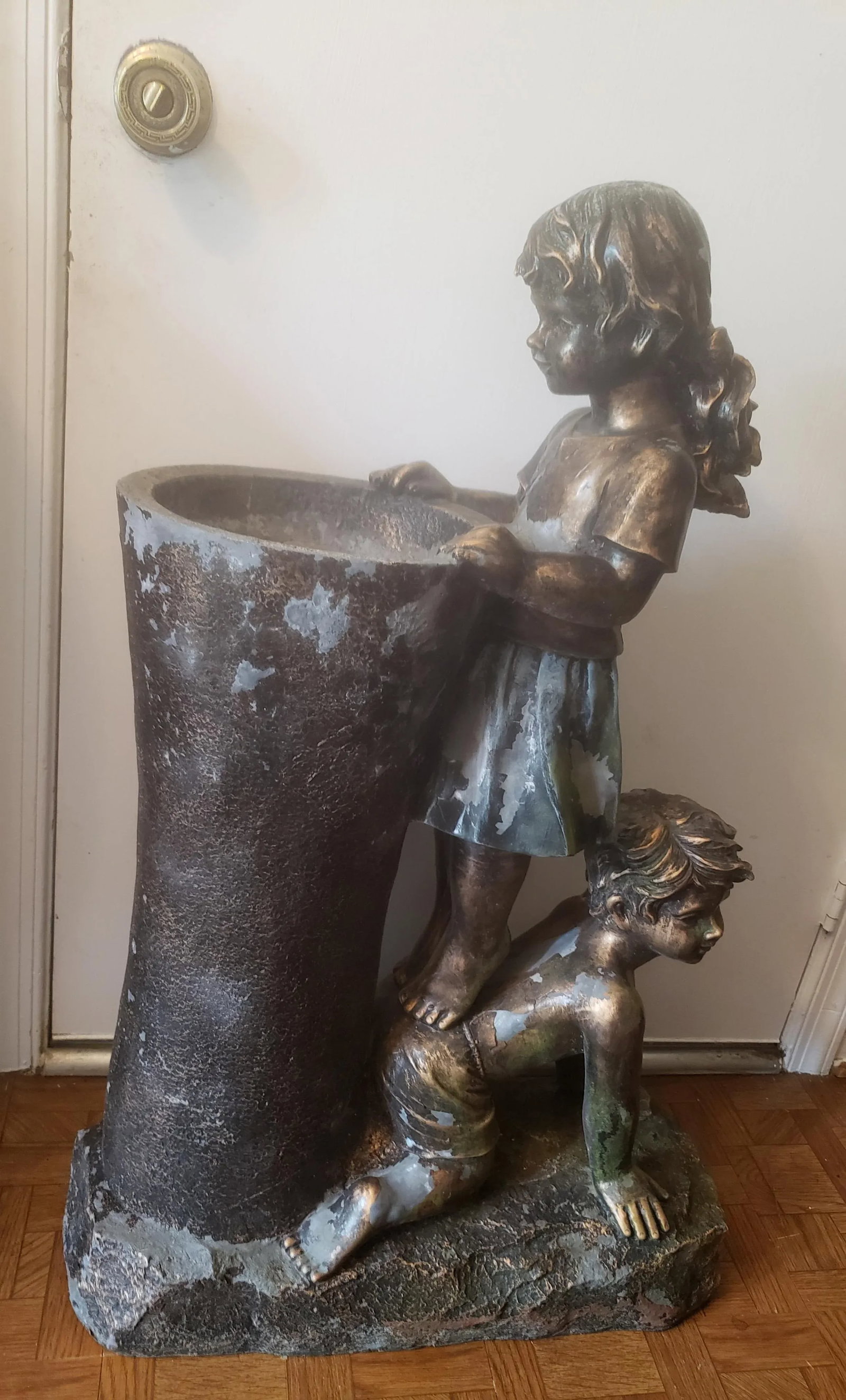 Bronze Finish Boy & Girl Water Fountain Statue - 2