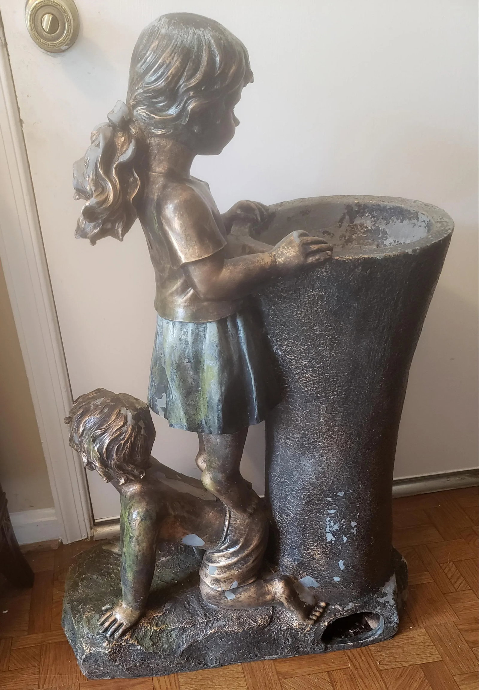 Bronze Finish Boy & Girl Water Fountain Statue - 3