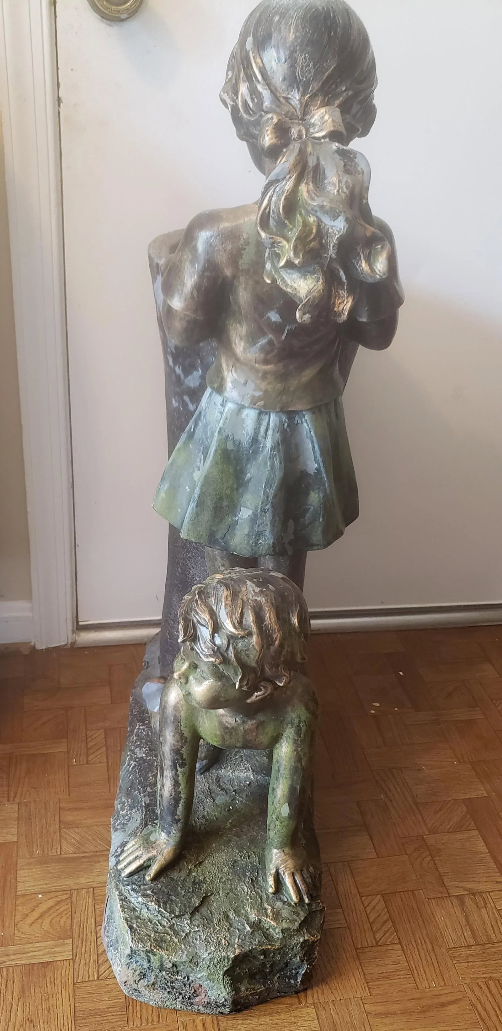 Bronze Finish Boy & Girl Water Fountain Statue - 5