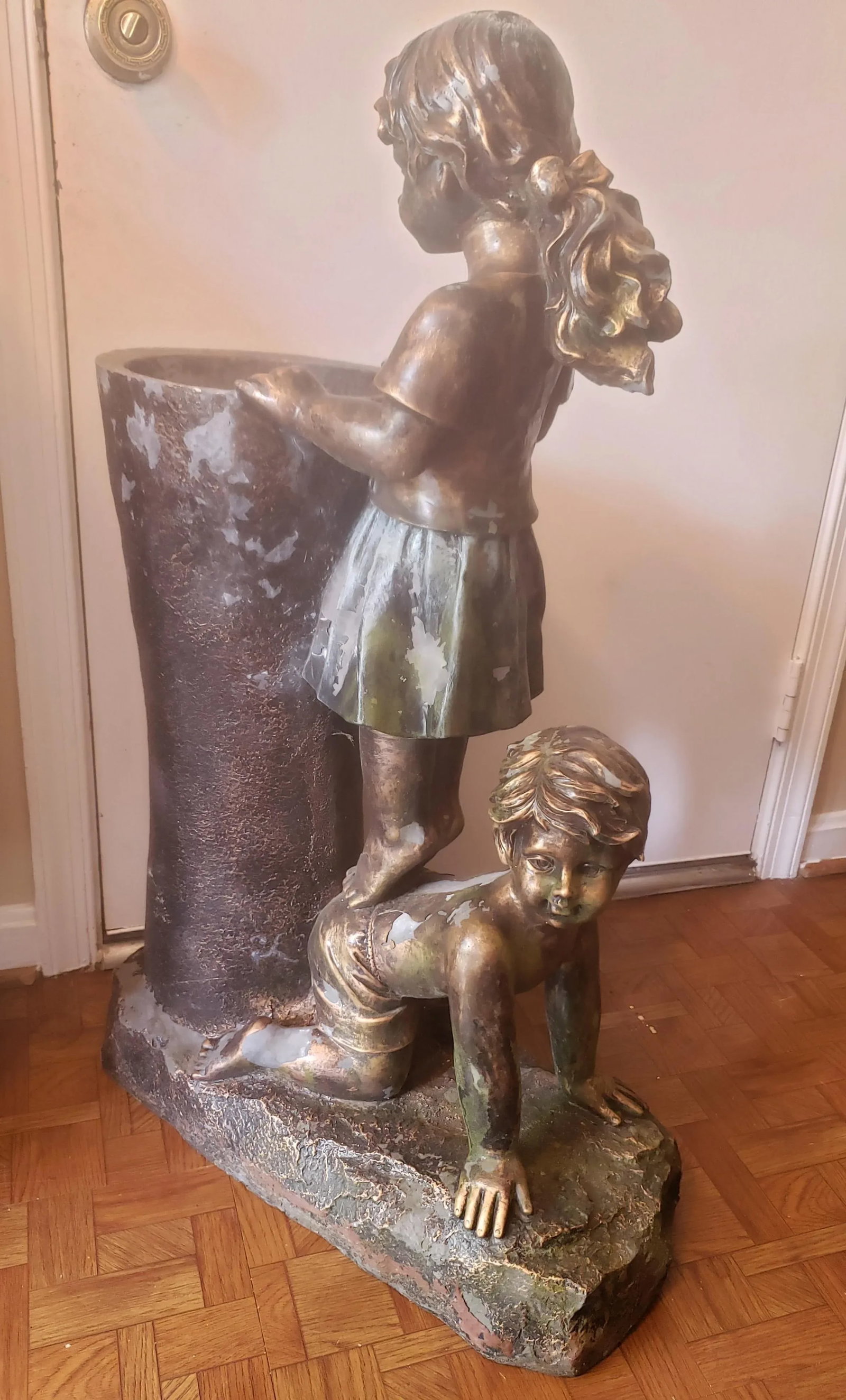 Bronze Finish Boy & Girl Water Fountain Statue - 6